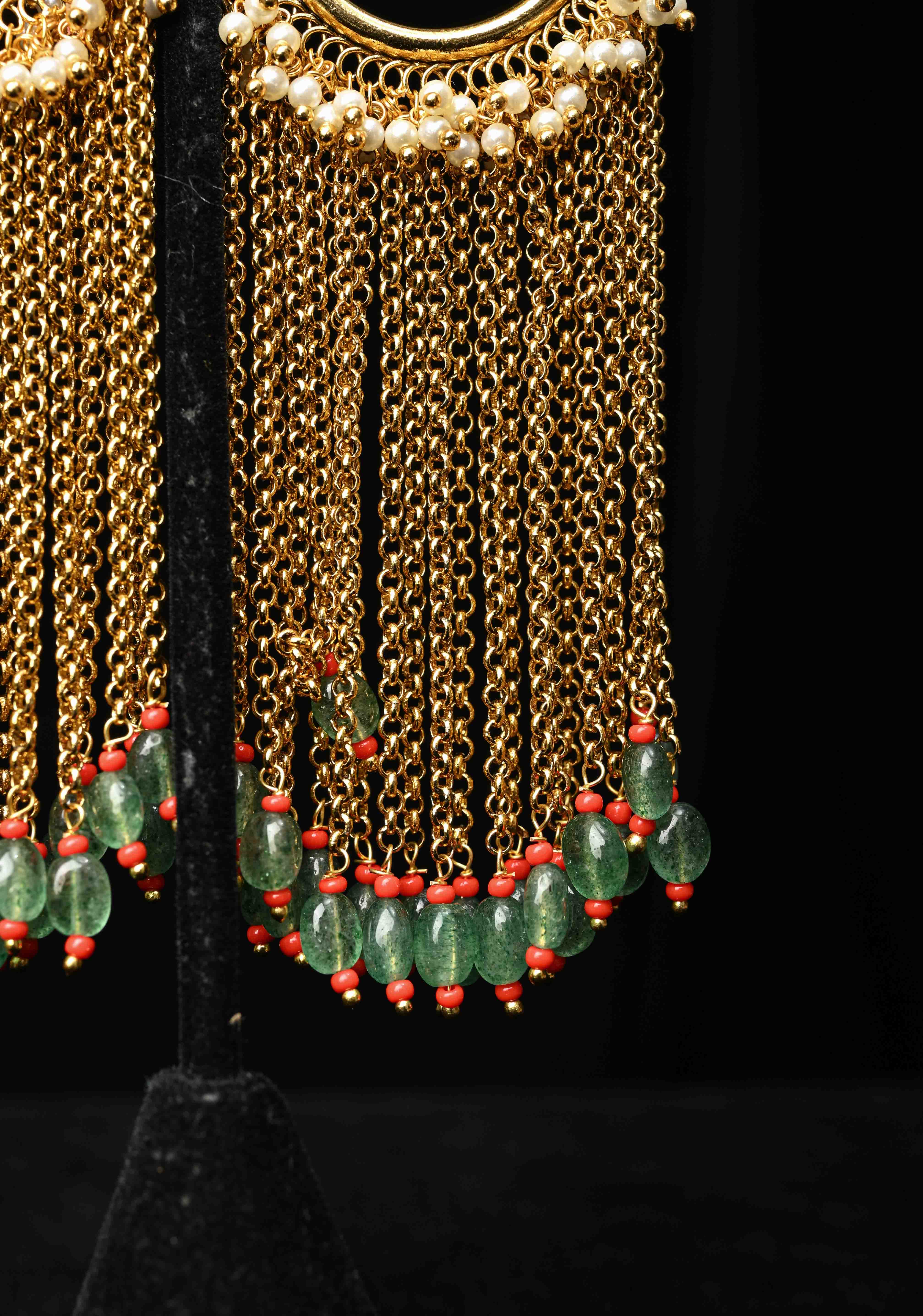 Ahmedabadi Jadau Kundan Tassel Earrings With Floral ring design  and white, red stone | Shobitam