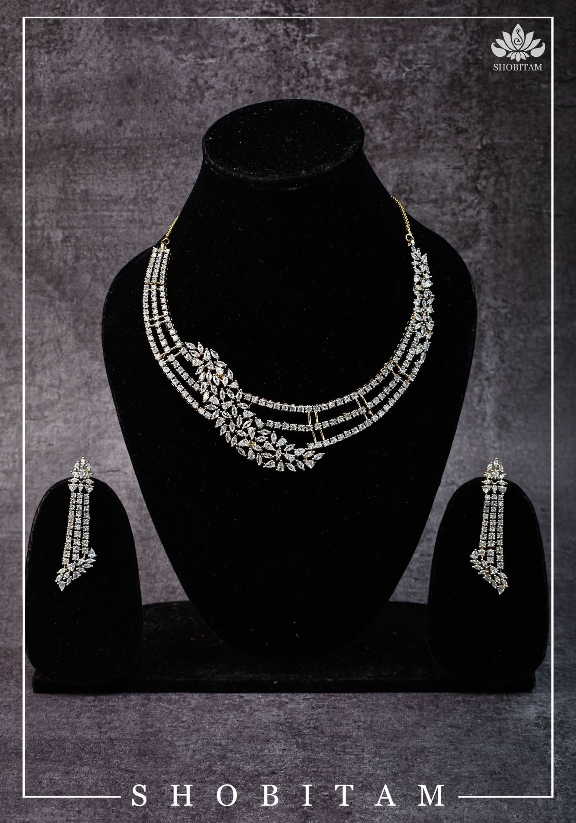Asymmetric CZ Stone Dual Polish Contemporary Necklace | Shobitam Jewelry