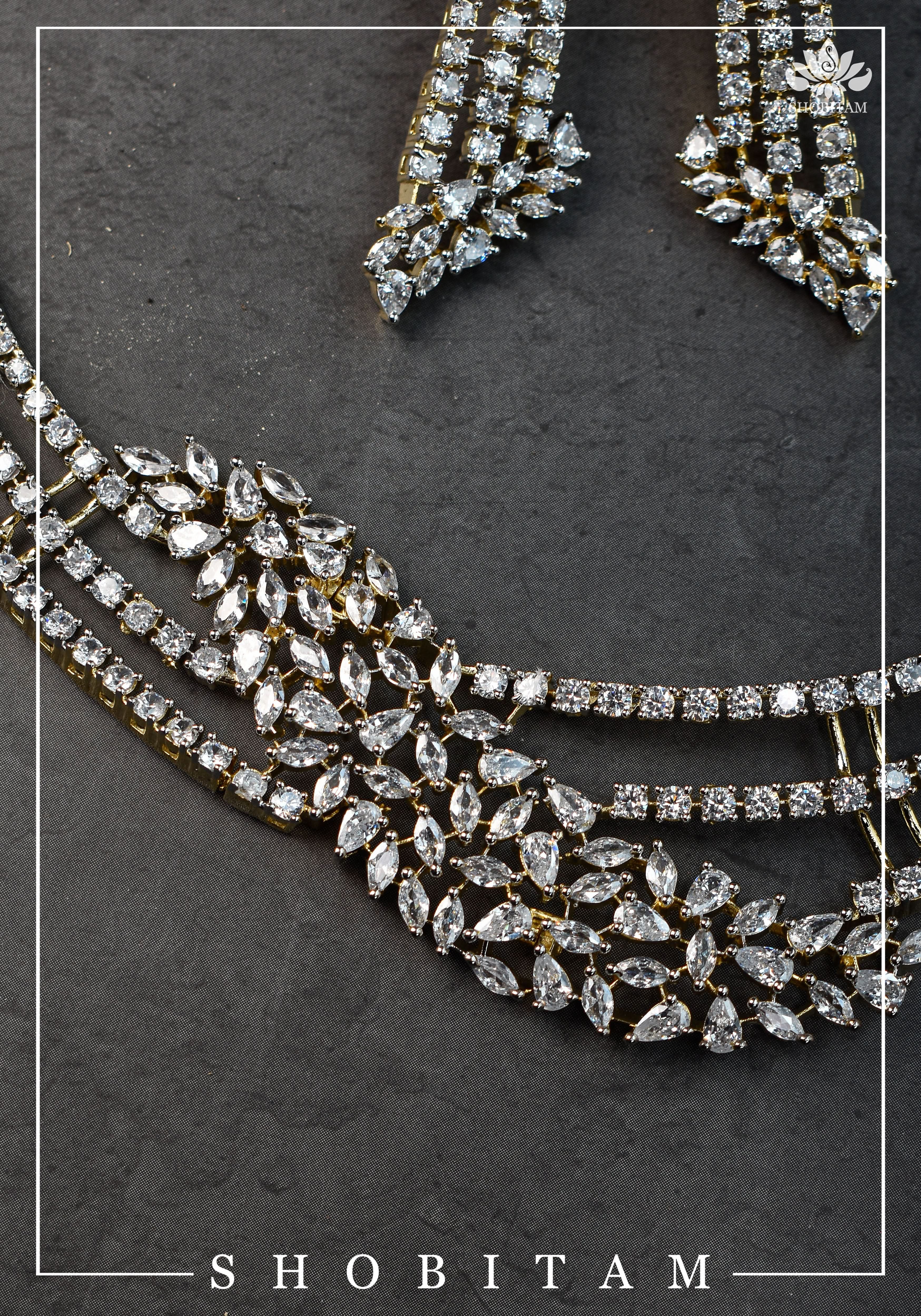 Asymmetric CZ Stone Dual Polish Contemporary Necklace | Shobitam Jewelry