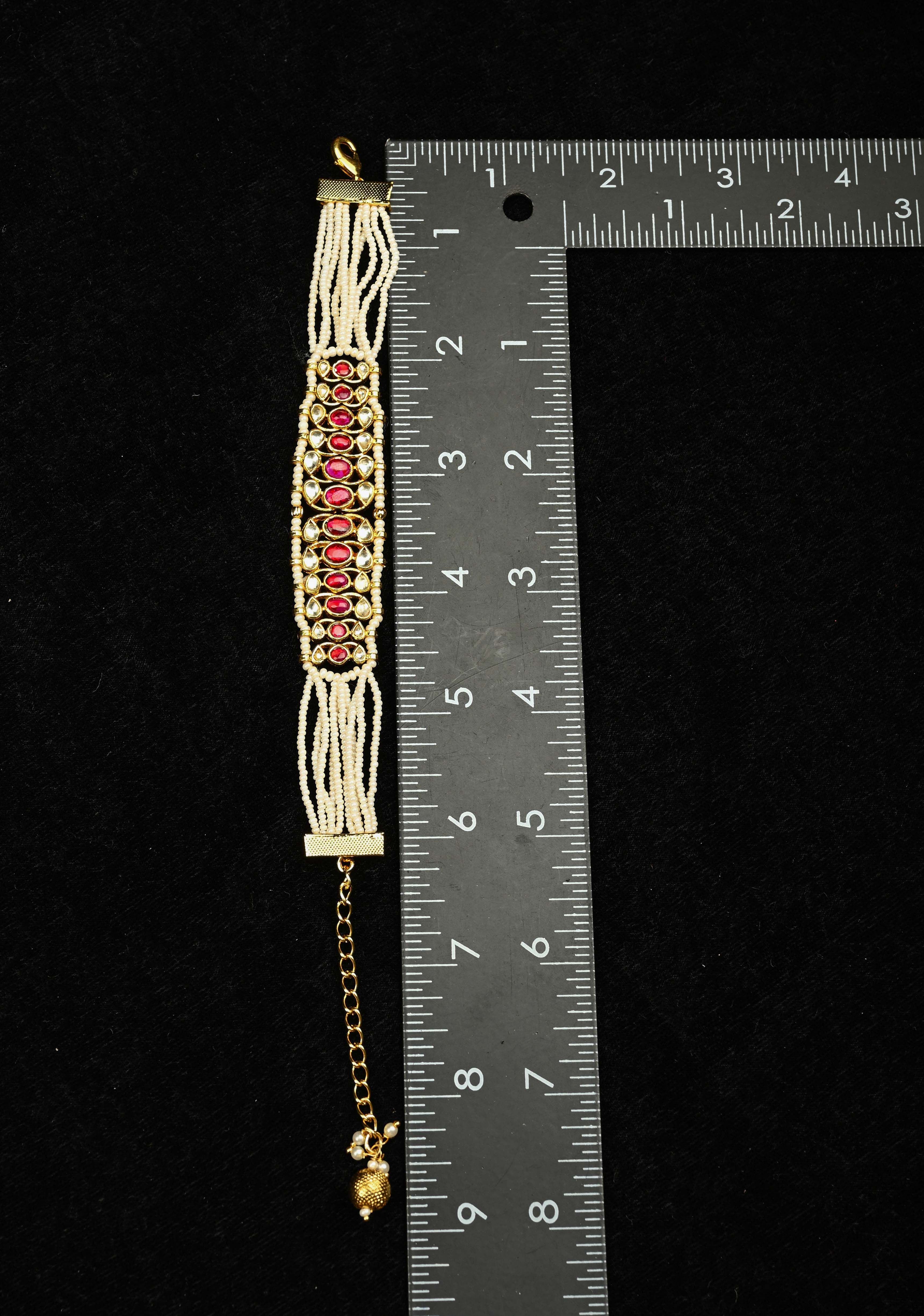 White Multistrand Ahmedabadi Kundan Bracelet | Shobitam