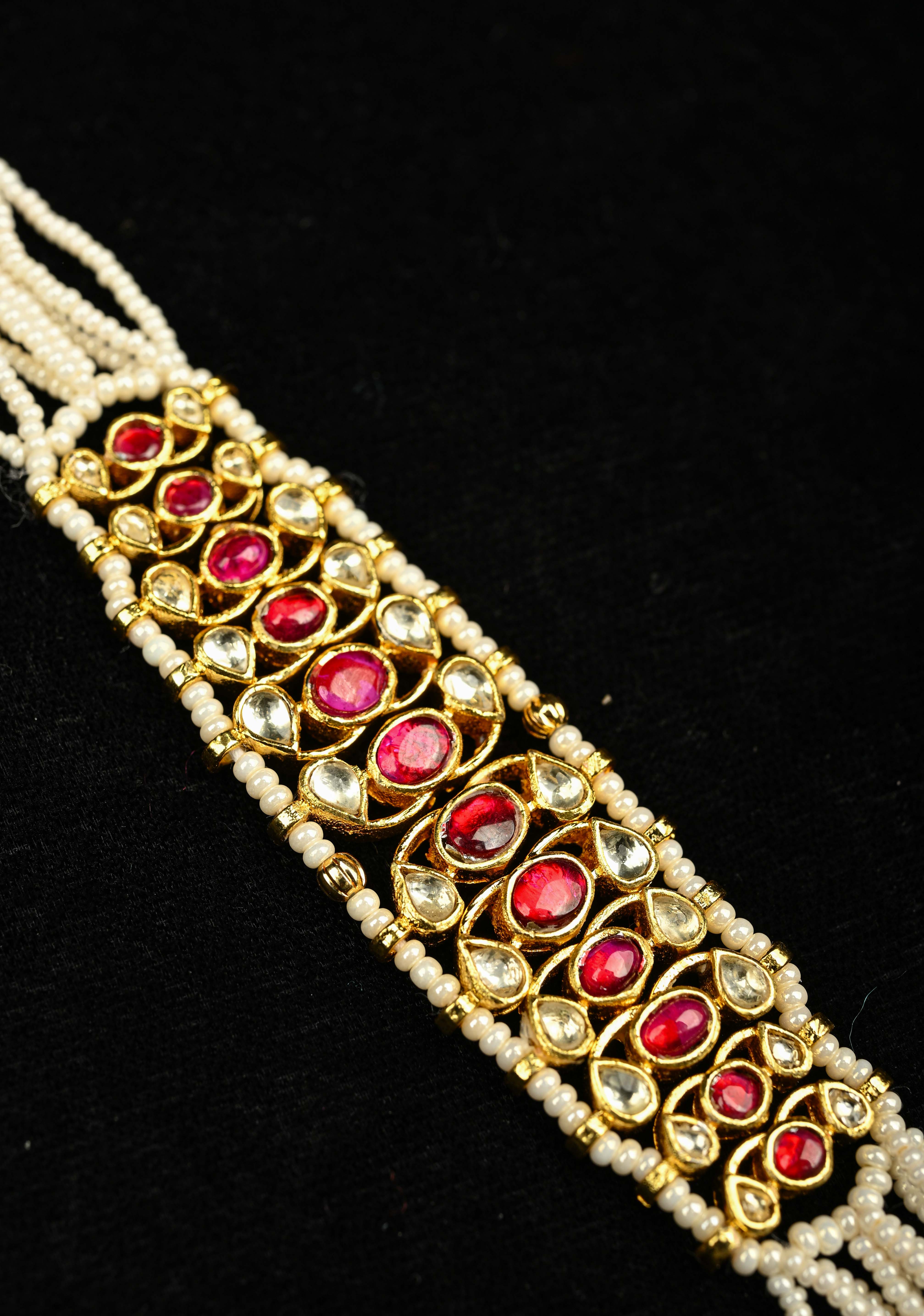 White Multistrand Ahmedabadi Kundan Bracelet | Shobitam