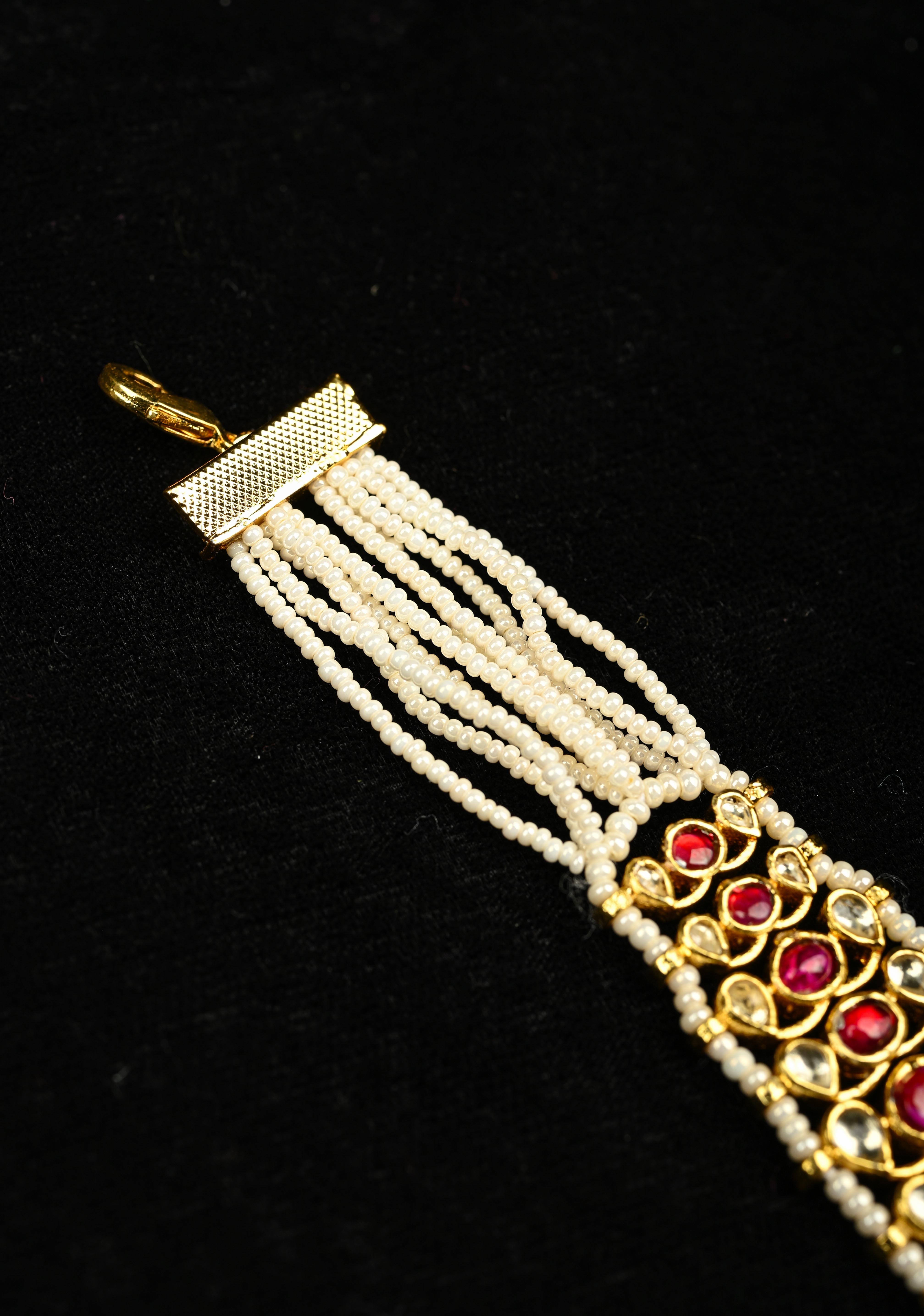 White Multistrand Ahmedabadi Kundan Bracelet | Shobitam