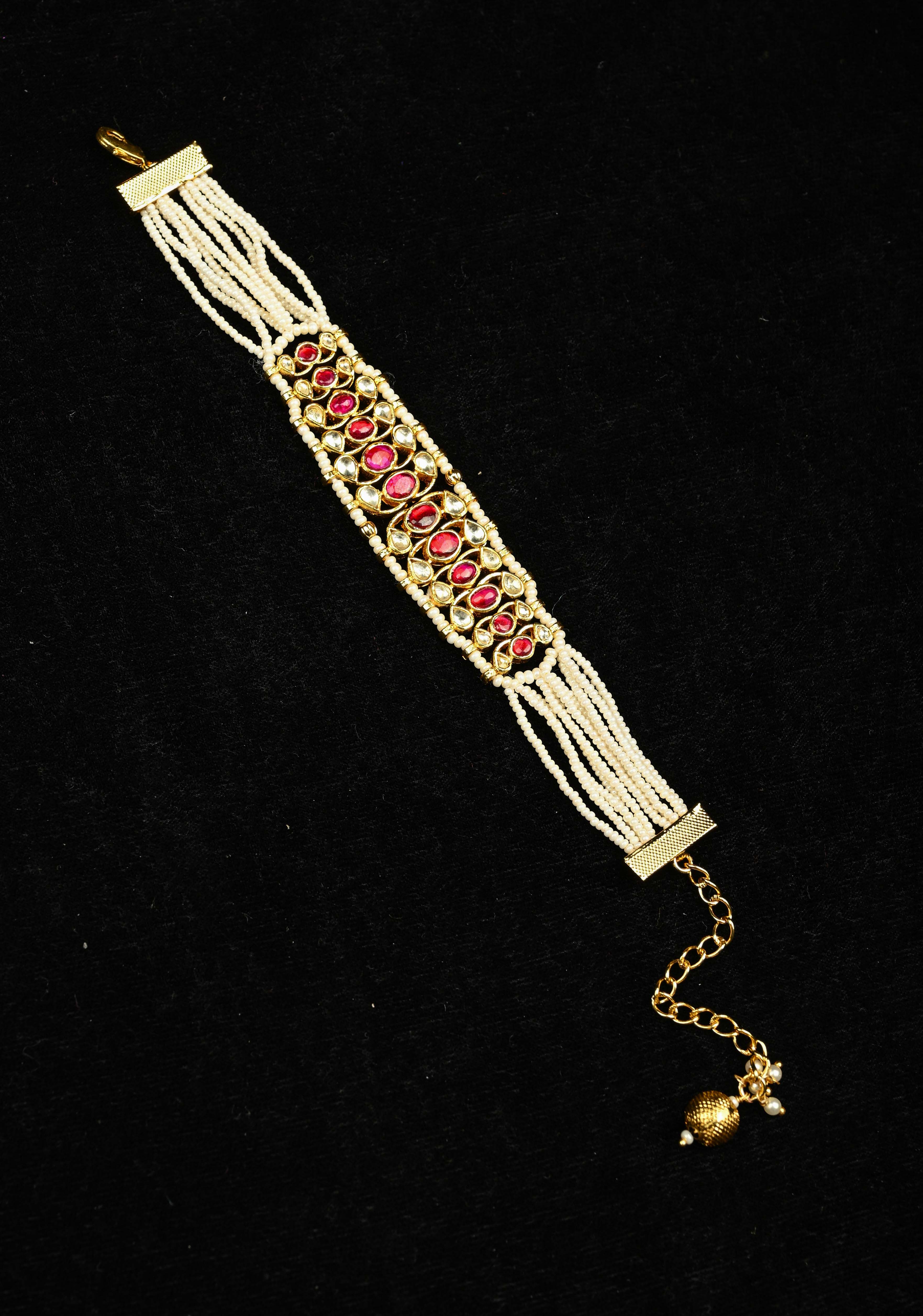 White Multistrand Ahmedabadi Kundan Bracelet | Shobitam