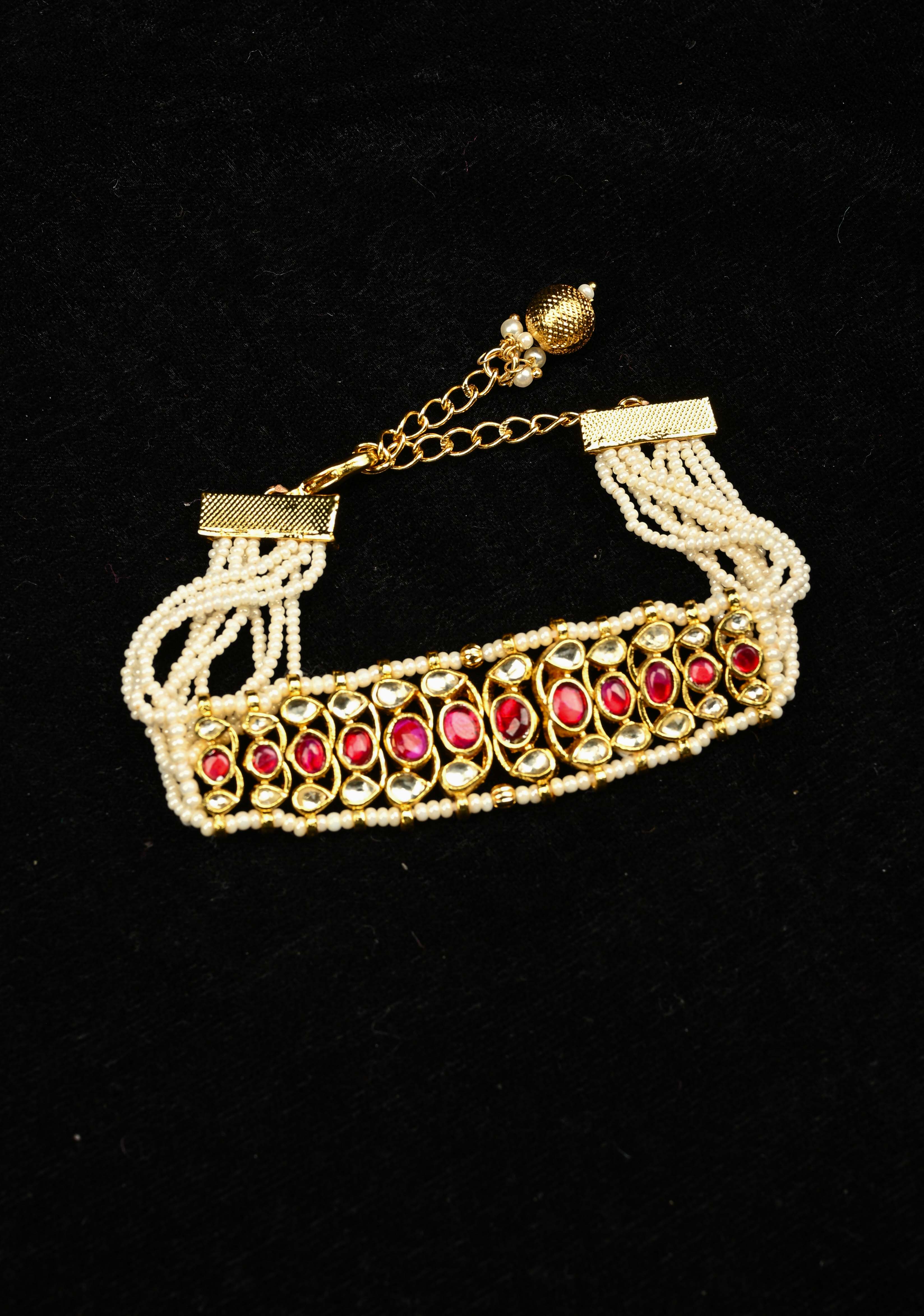 White Multistrand Ahmedabadi Kundan Bracelet | Shobitam