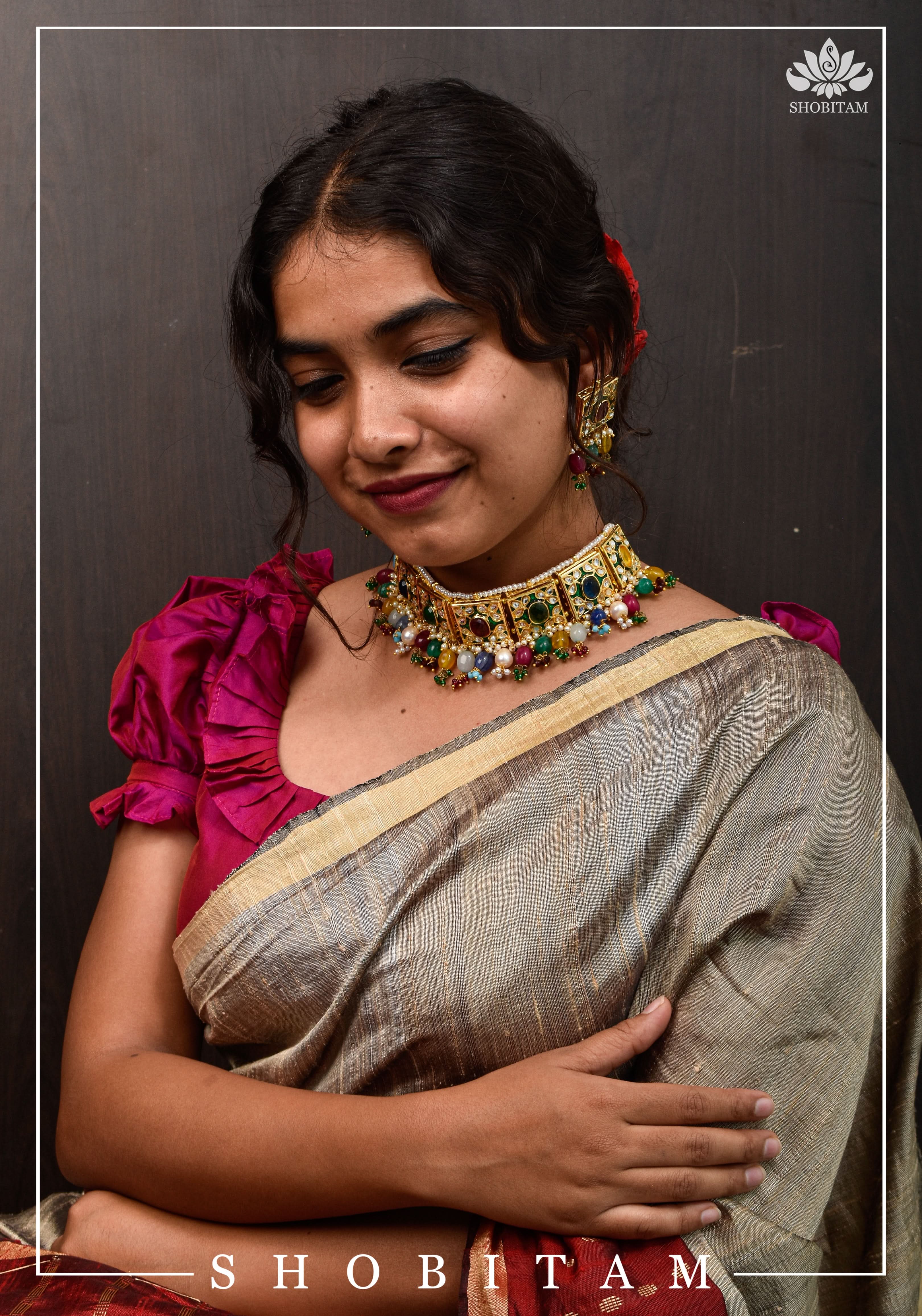 Statement Fusion necklace Set with Multicolor stones and encrusted stones | Shobitam Jewelry