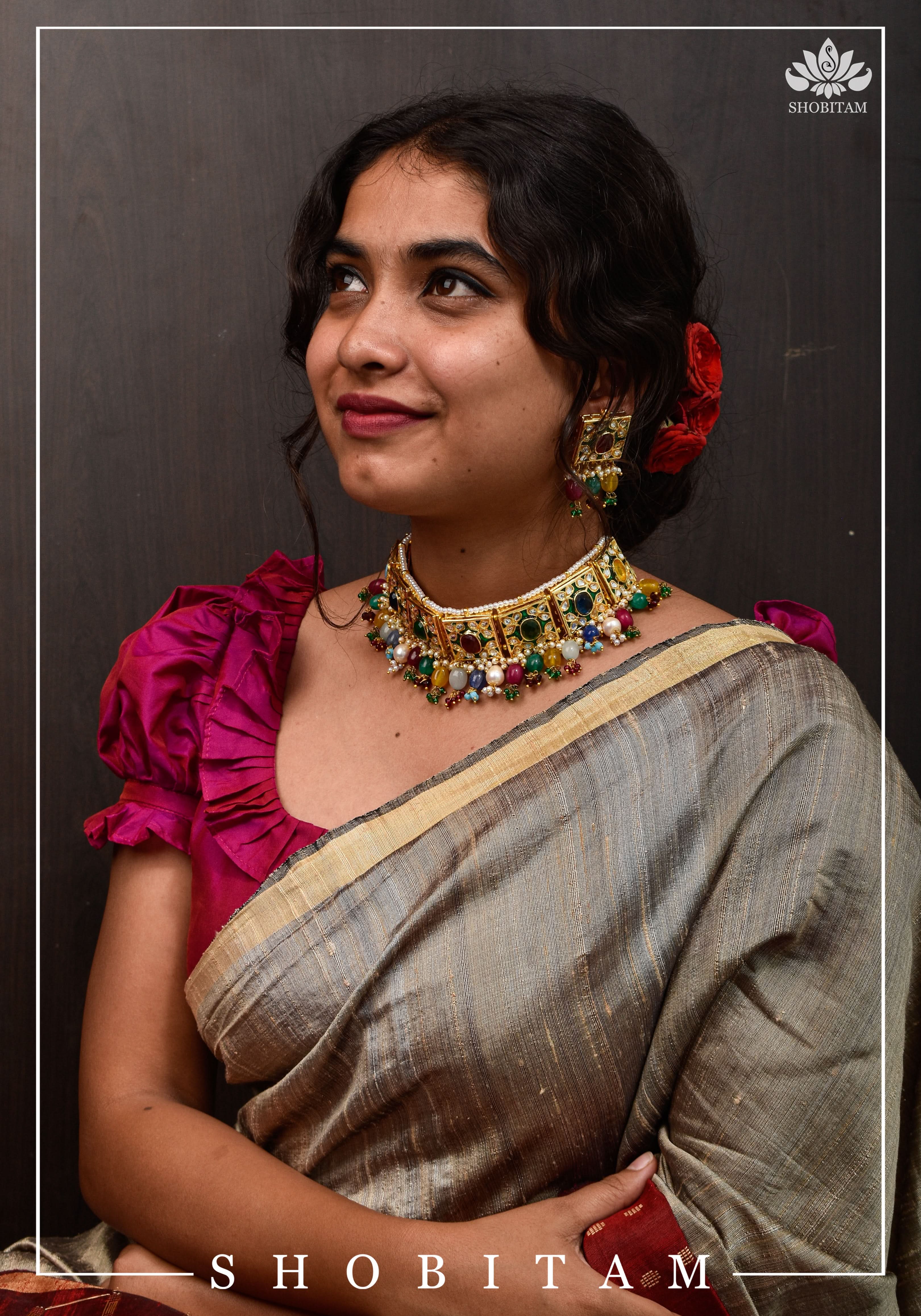 Statement Fusion necklace Set with Multicolor stones and encrusted stones | Shobitam Jewelry