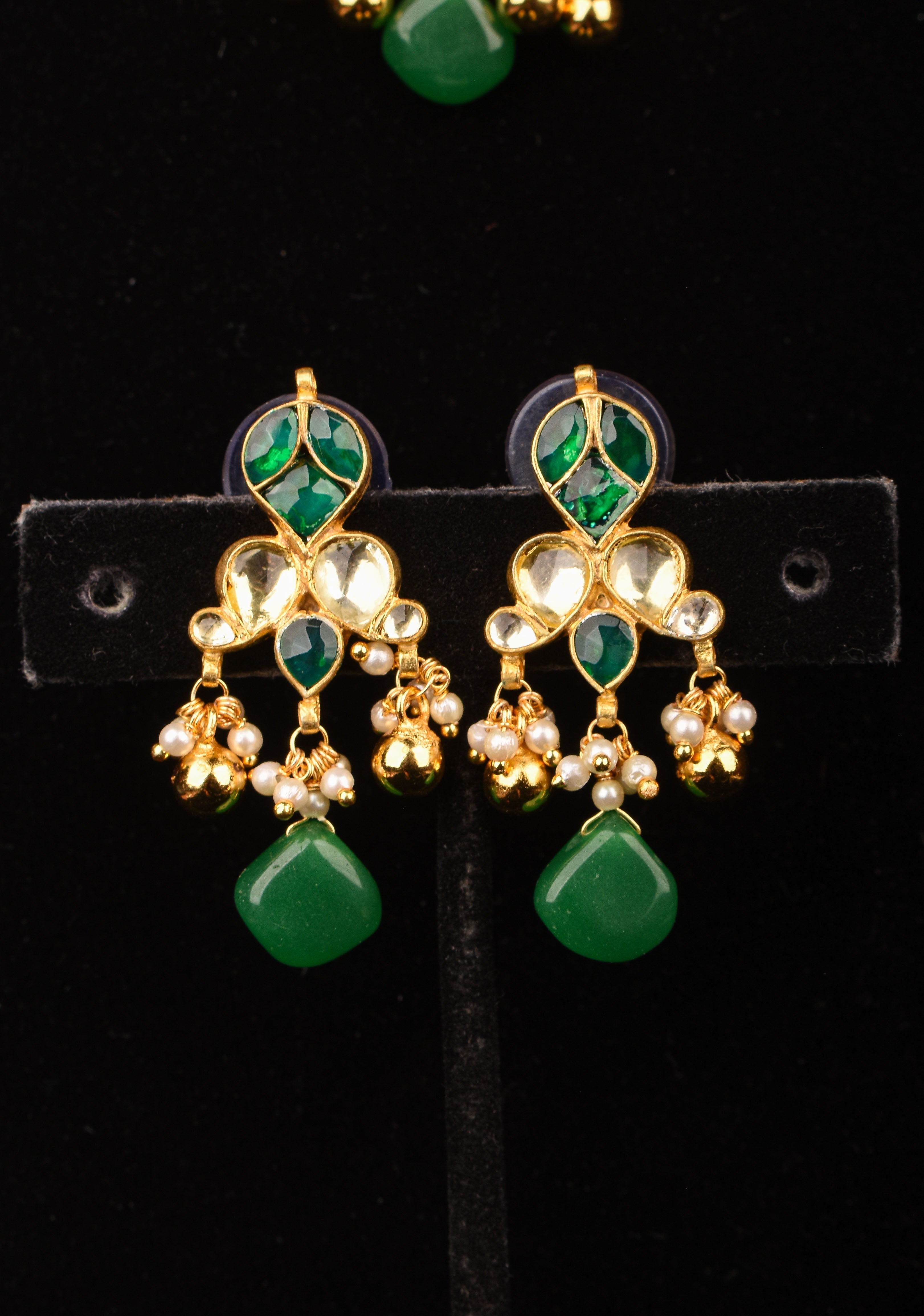 Ahmedabadi kundan multistrand Choker set with Green dangling  beads | Shobitam