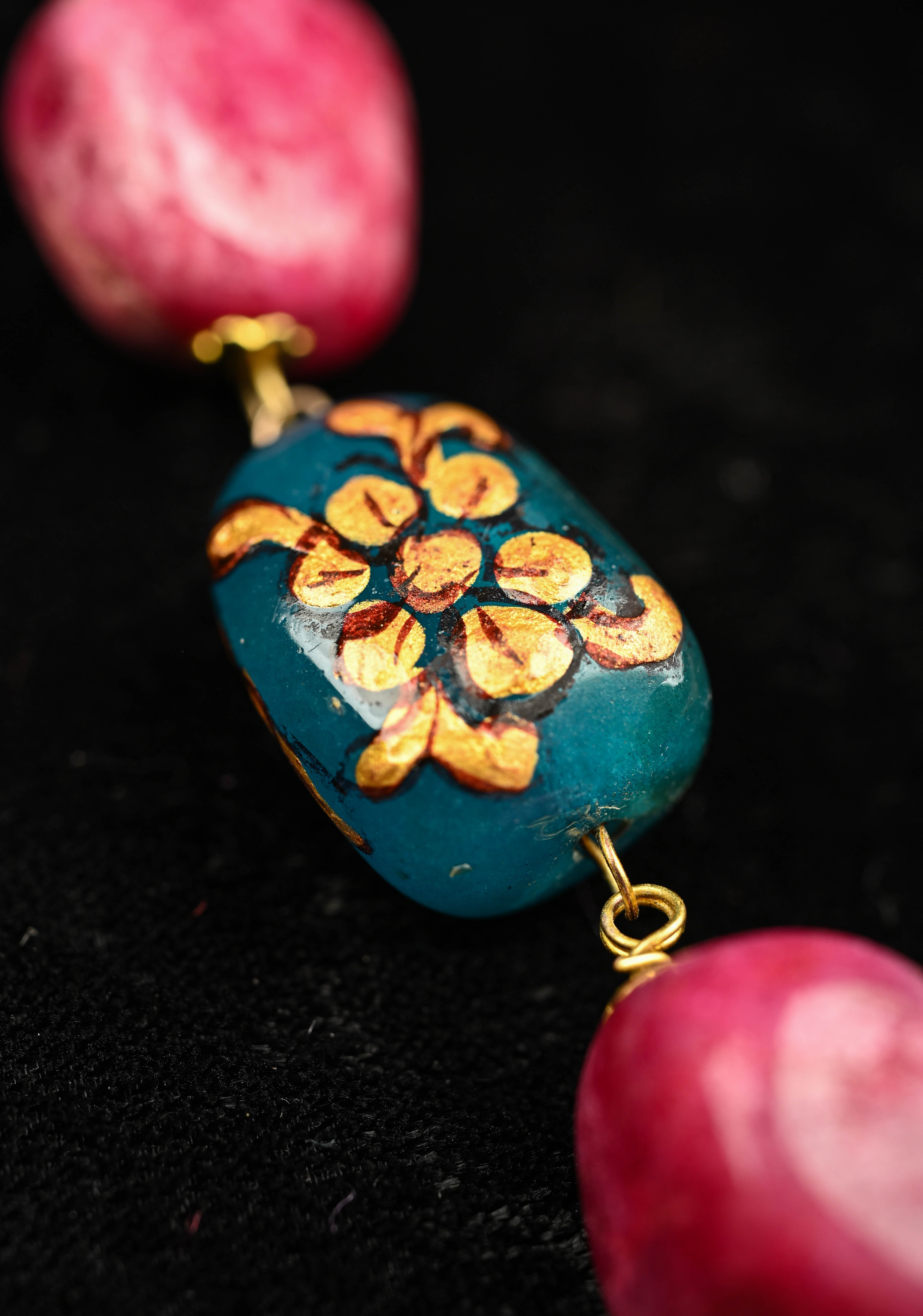 Multicolor Chunky Stone Semi Precious Necklace Set with Handpainted details | Shobitam