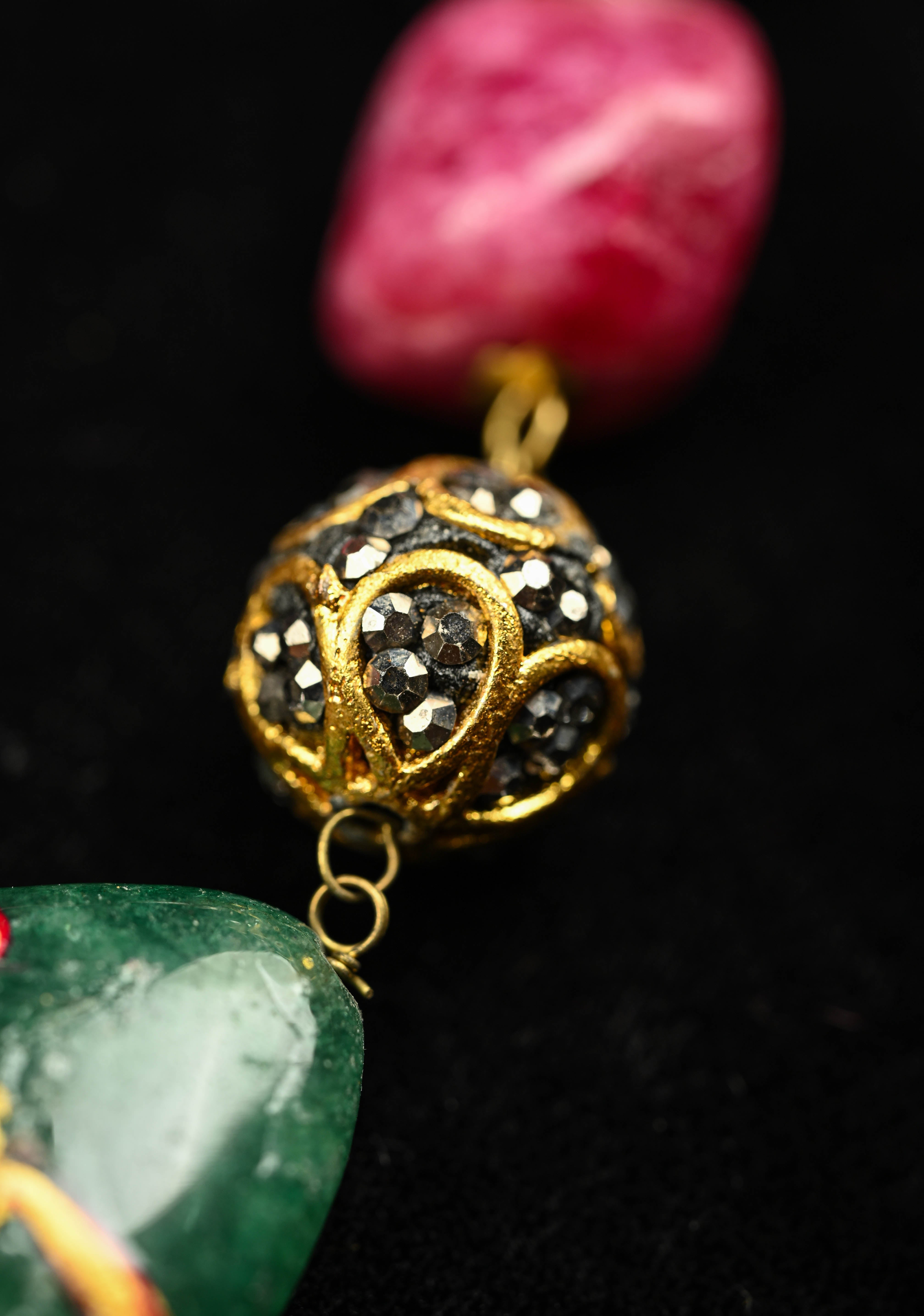 Multicolor Chunky Stone Semi Precious Necklace Set with Handpainted details | Shobitam