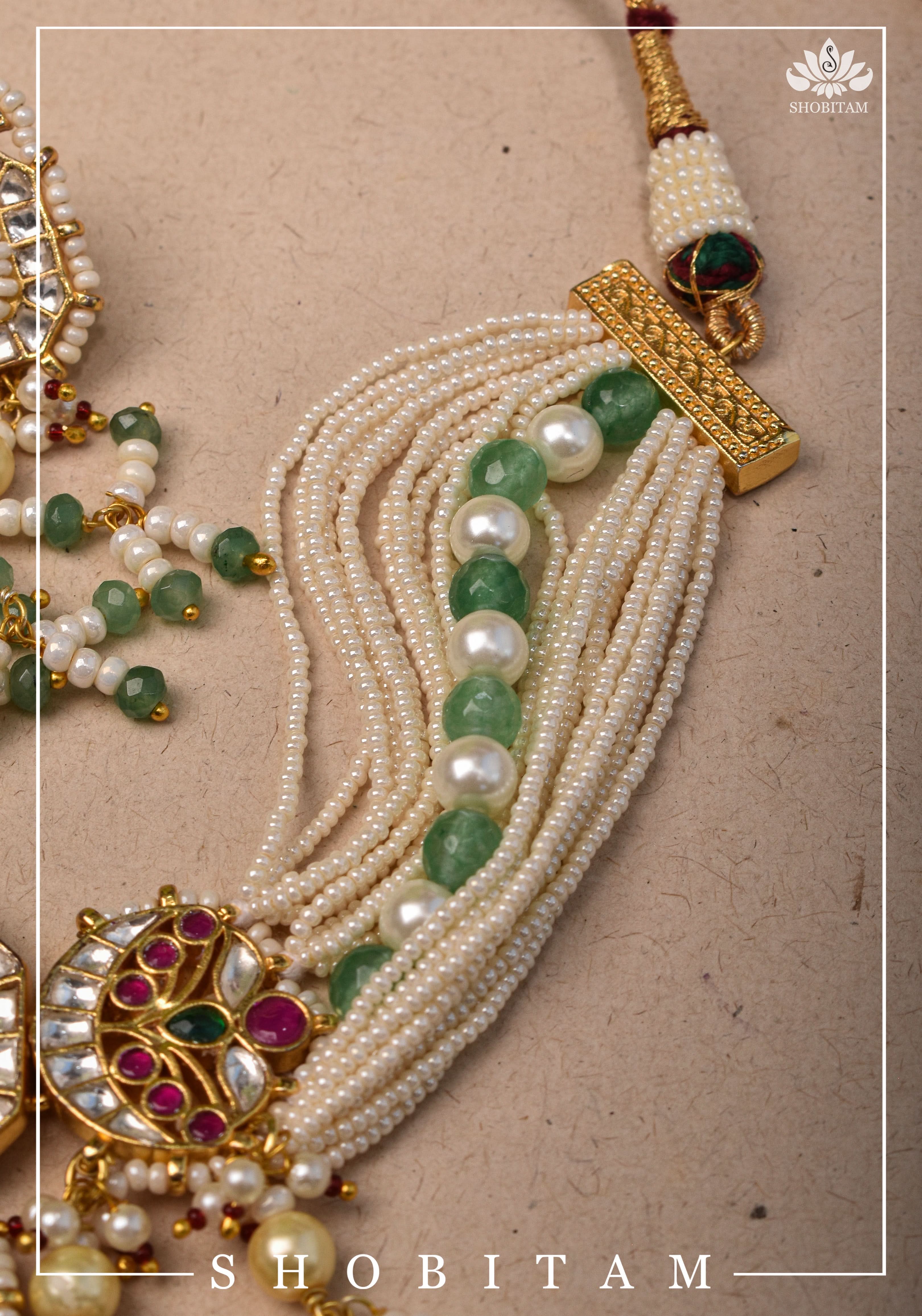 Kundan Multistrand necklace set with dangling beads | Shobitam
