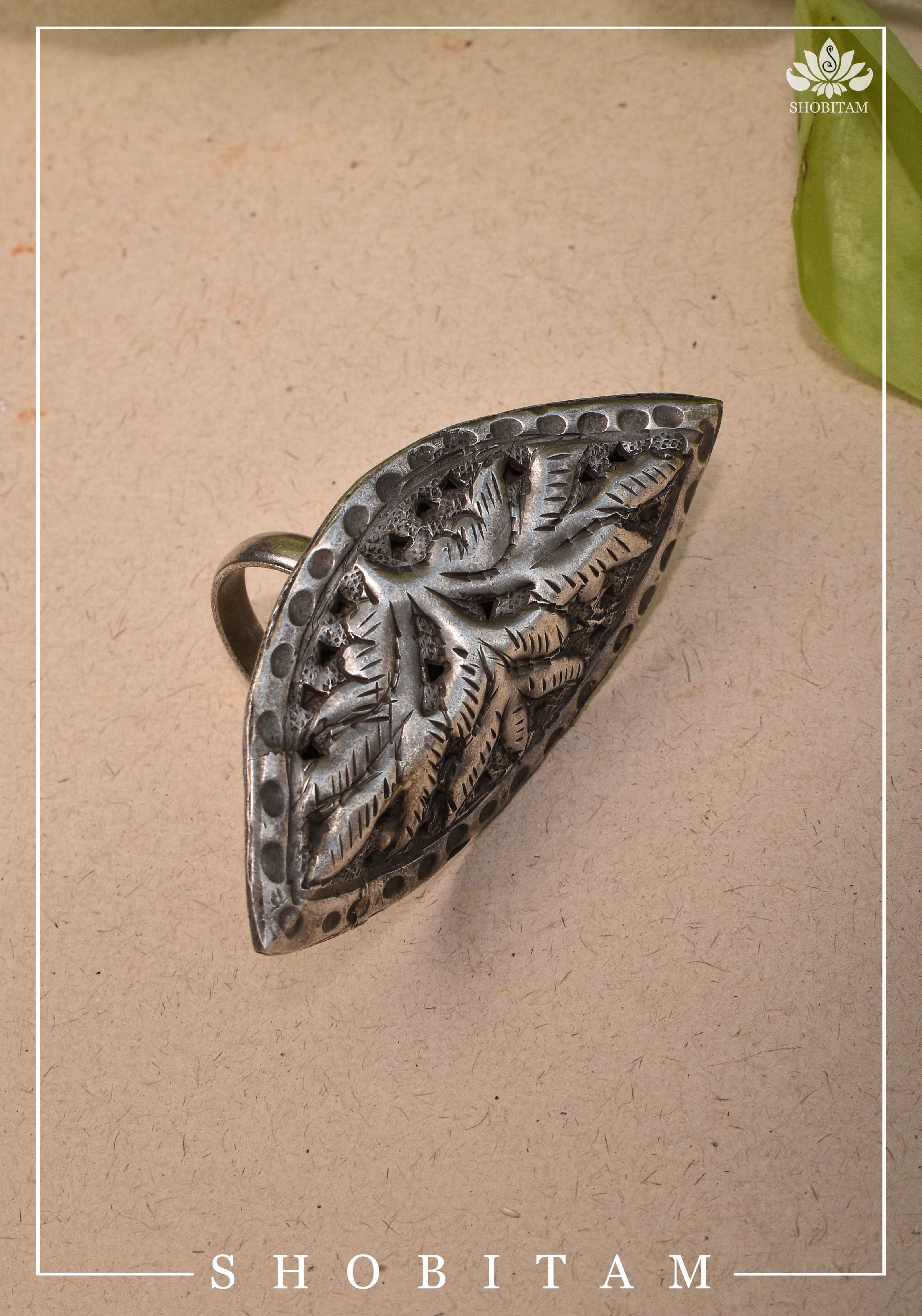 Canopy of Hope - Tree Motif Adjustable Oxidized Metal Finger Ring | Shobitam