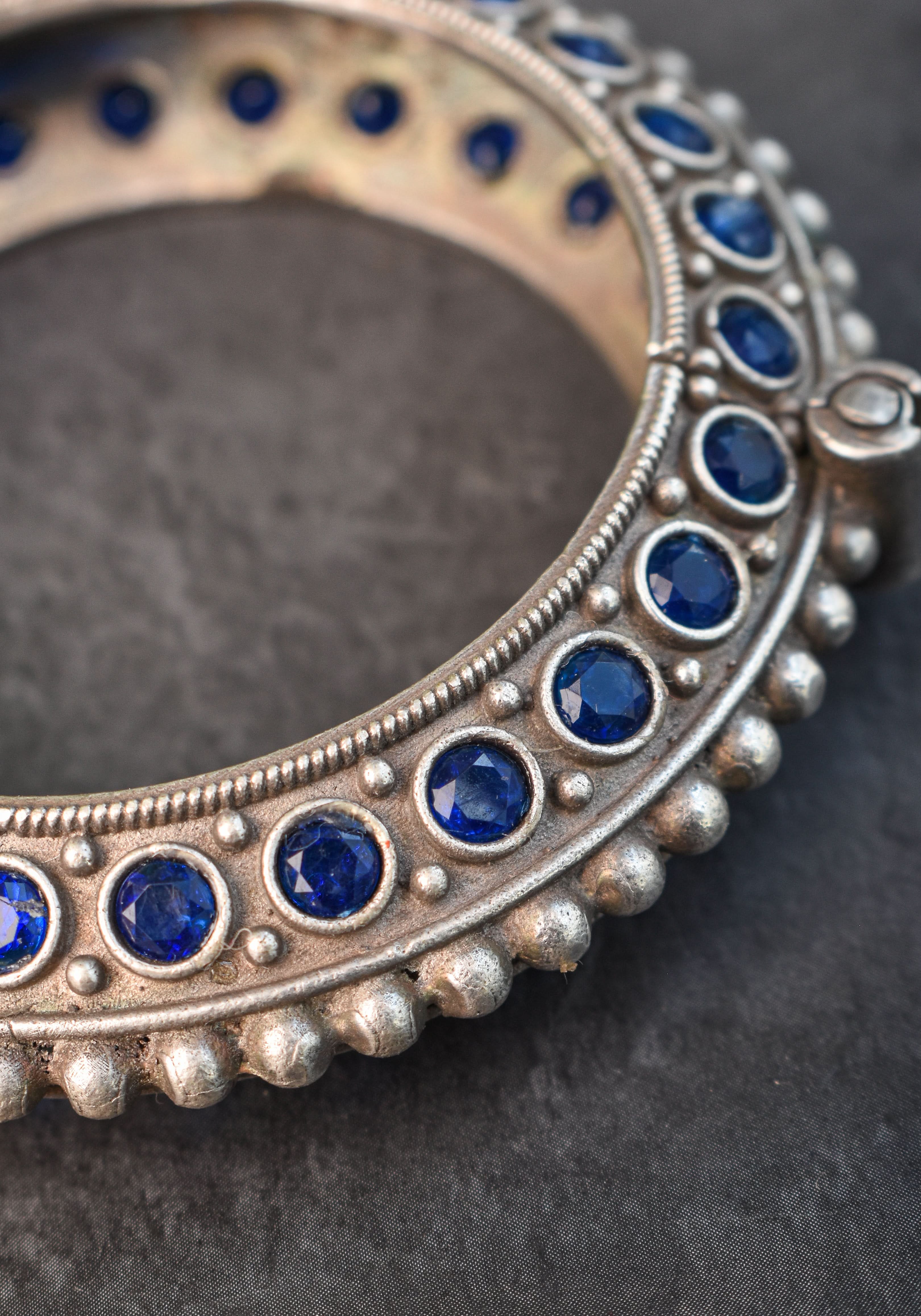SIZE 2.4 Antique Silver Finish  with blue stones  design and Openable Kada | Shobitam Jewelry