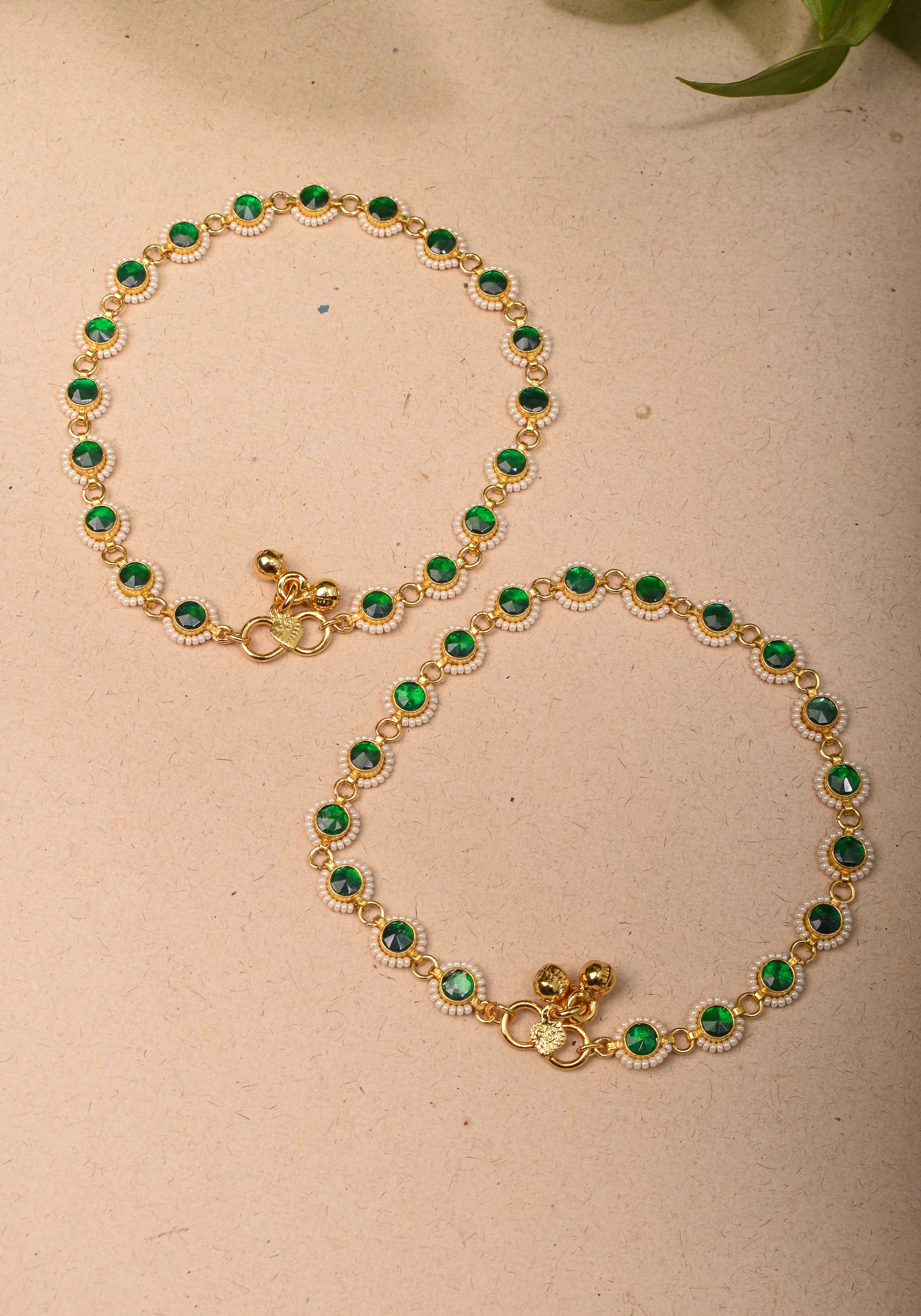 Payal - Green Pirohi-Work Anklet | Shobitam