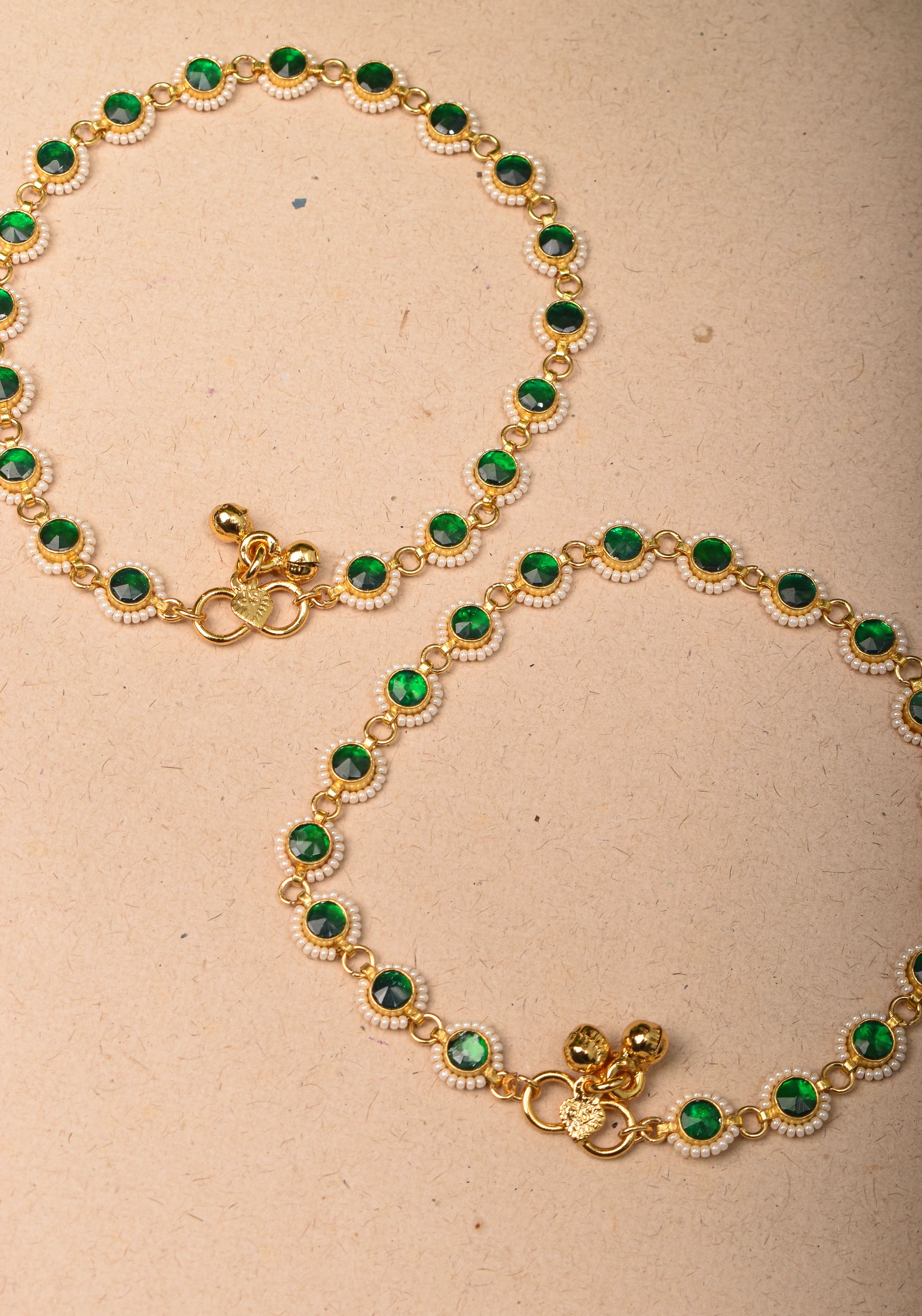 Payal - Green Pirohi-Work Anklet | Shobitam