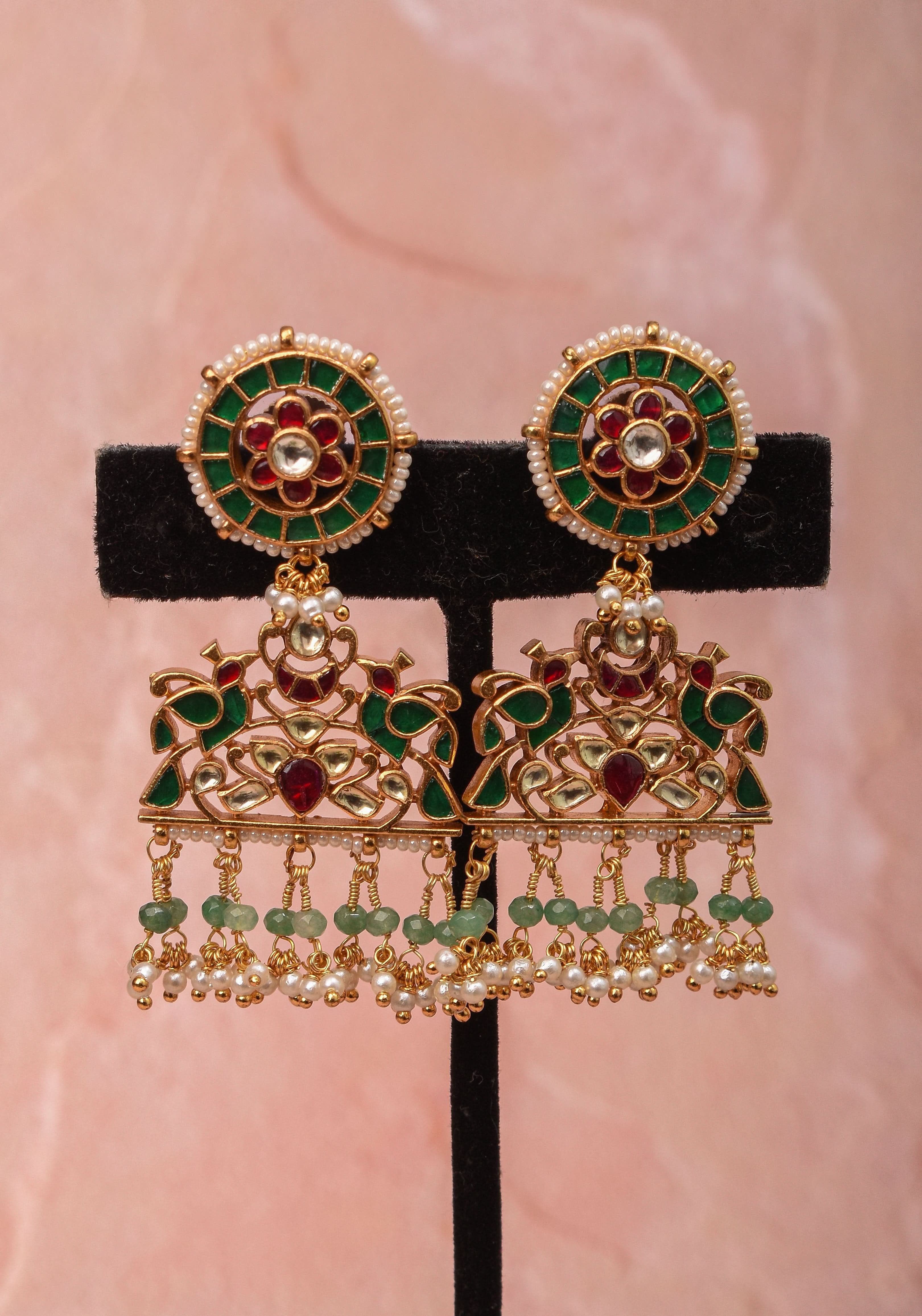 Ahmedabadi Kundan Peacock design jadau Earrings | Shobitam Jewelry