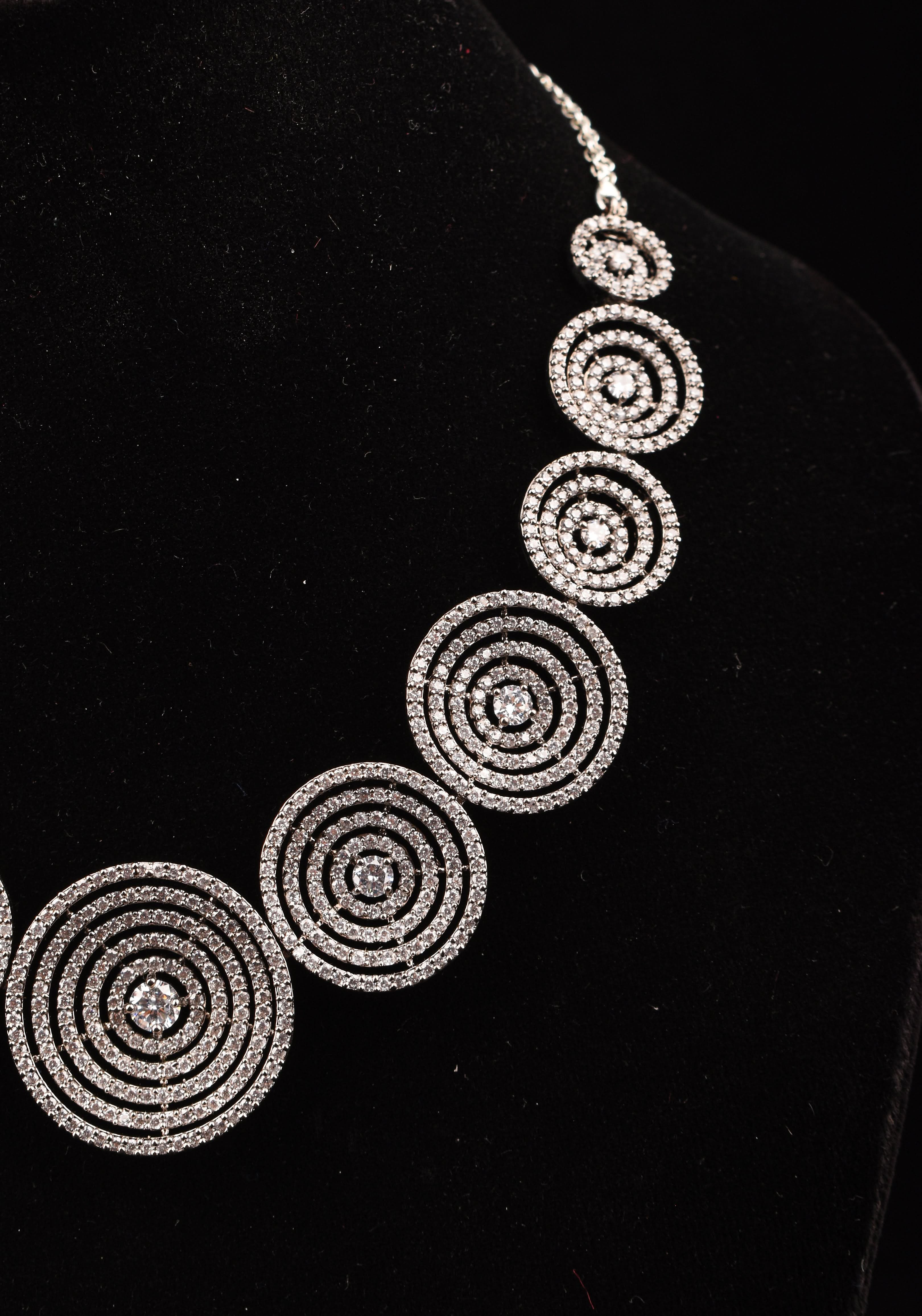 Dark Powder CZ Stone Studded Halo design  Necklace | SHOBITAM