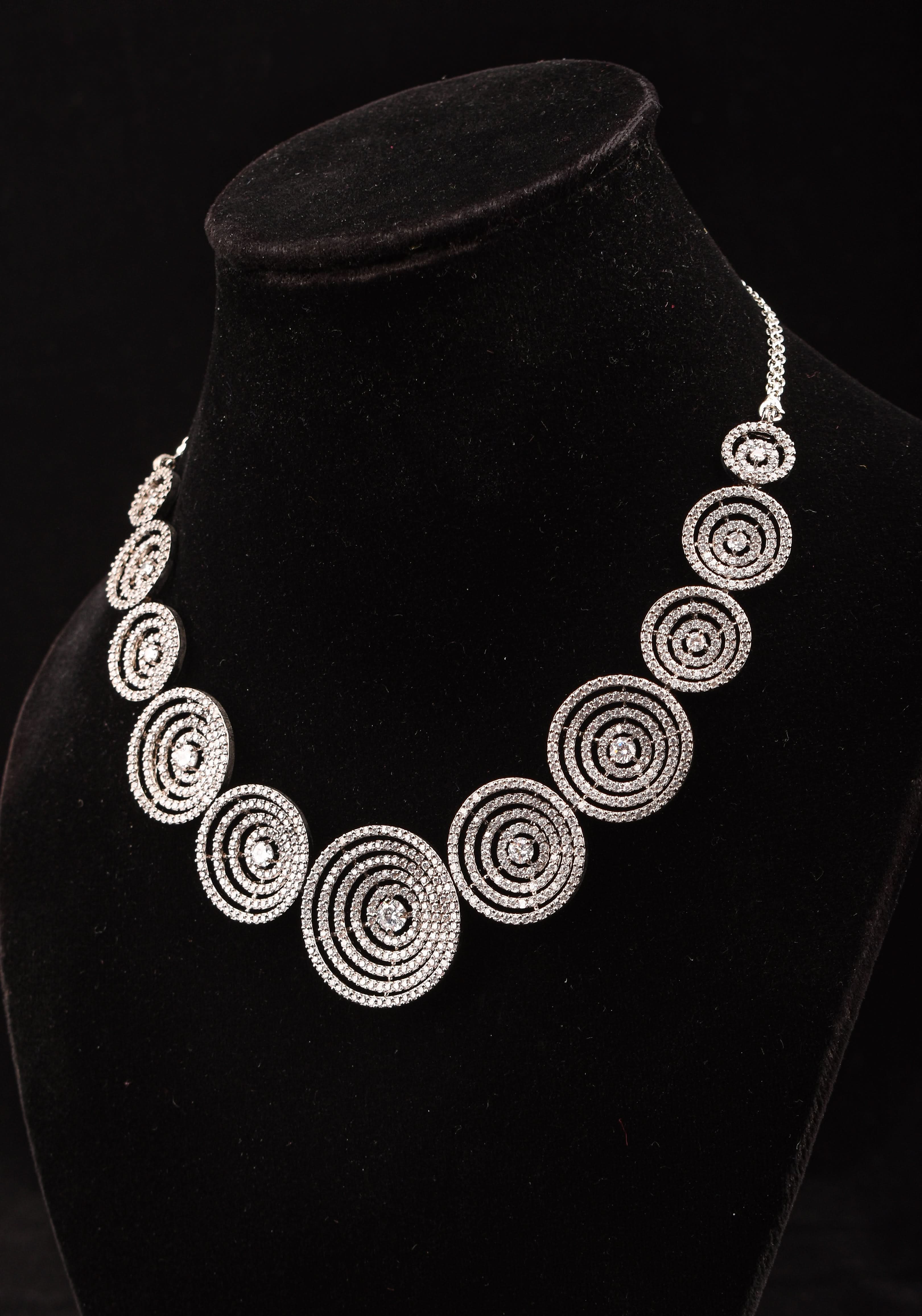 Dark Powder CZ Stone Studded Halo design  Necklace | SHOBITAM