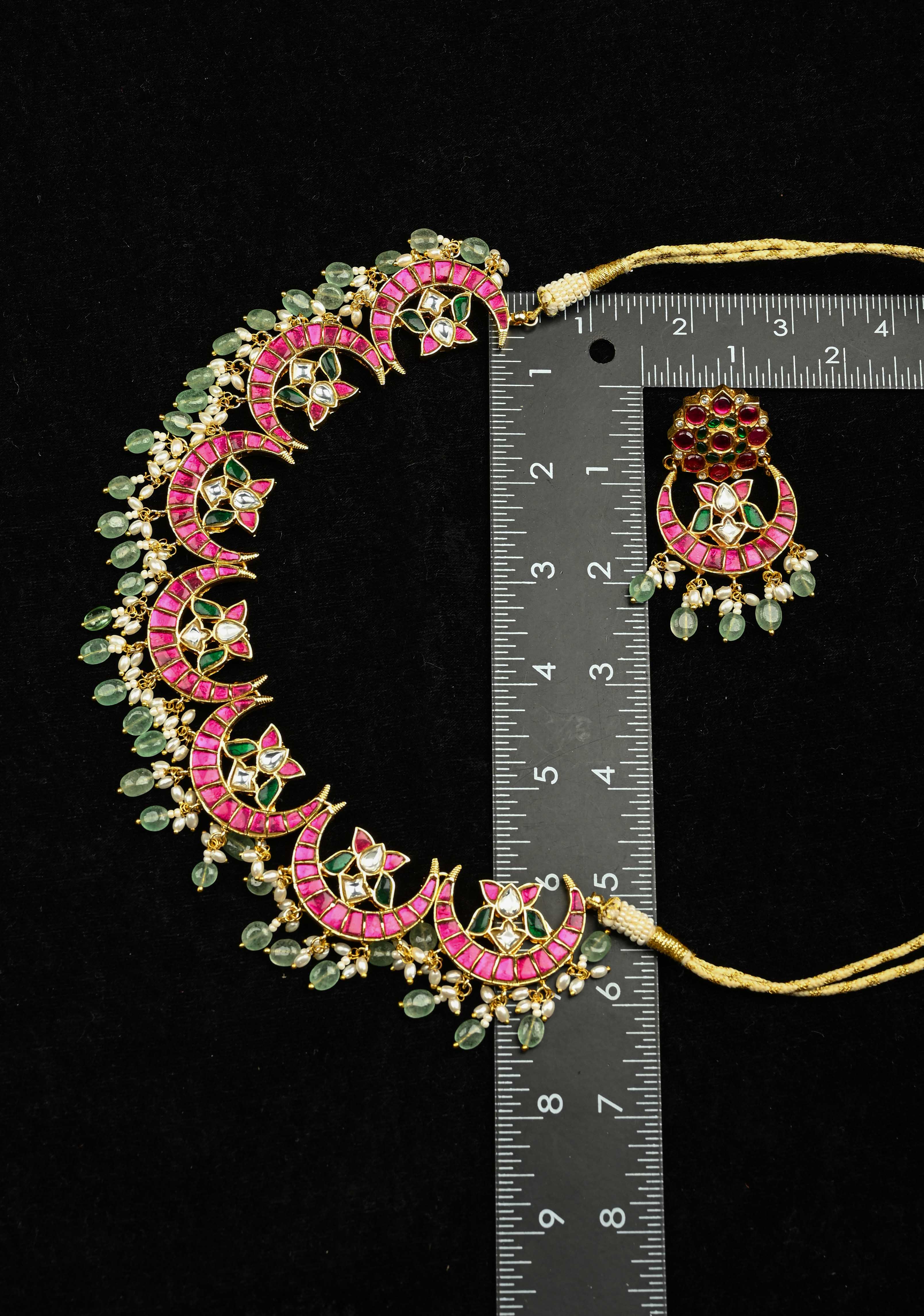 Chand Design Jadau Necklace Set with Dangling Beads | SHOBITAM
