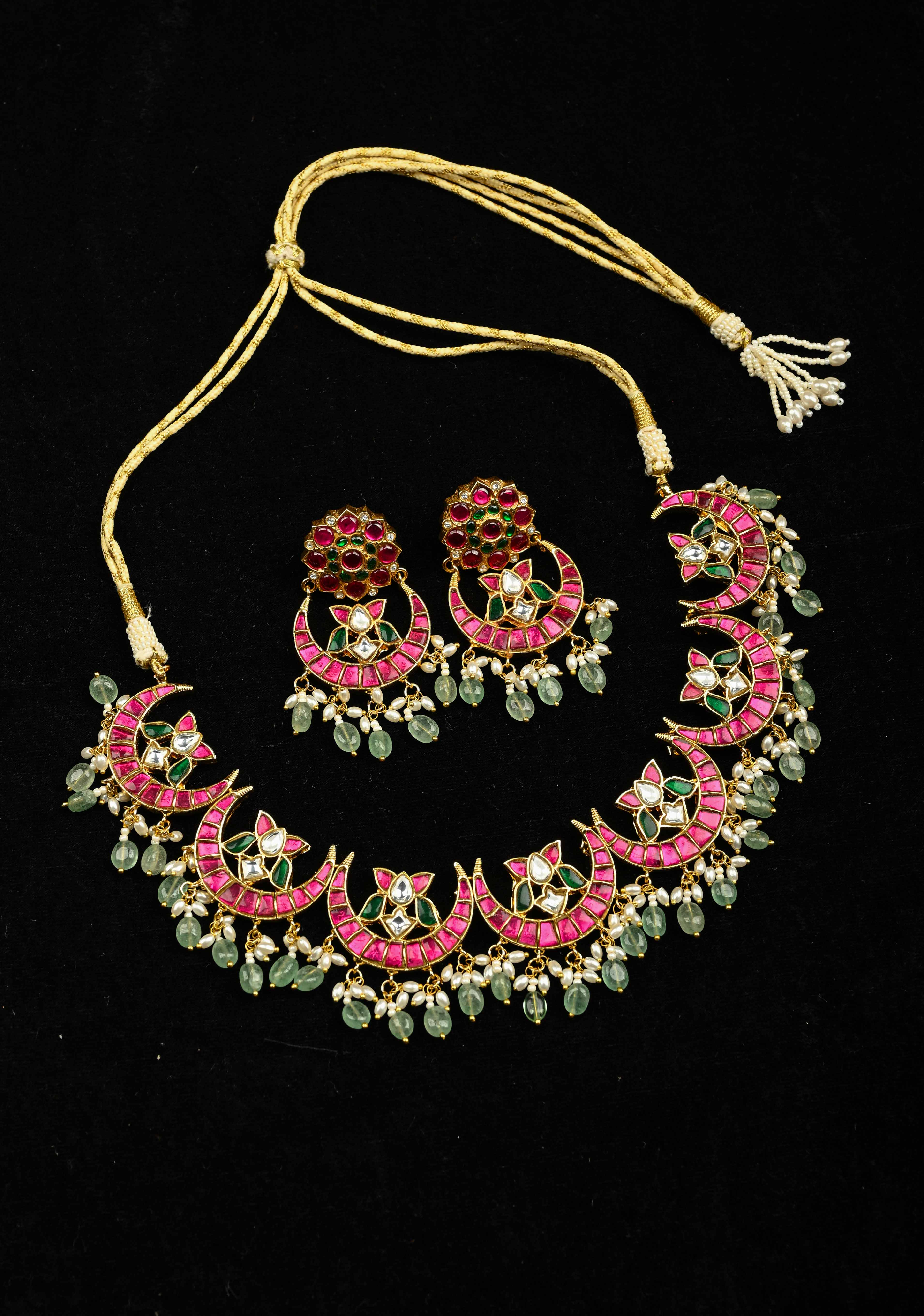 Chand Design Jadau Necklace Set with Dangling Beads | SHOBITAM