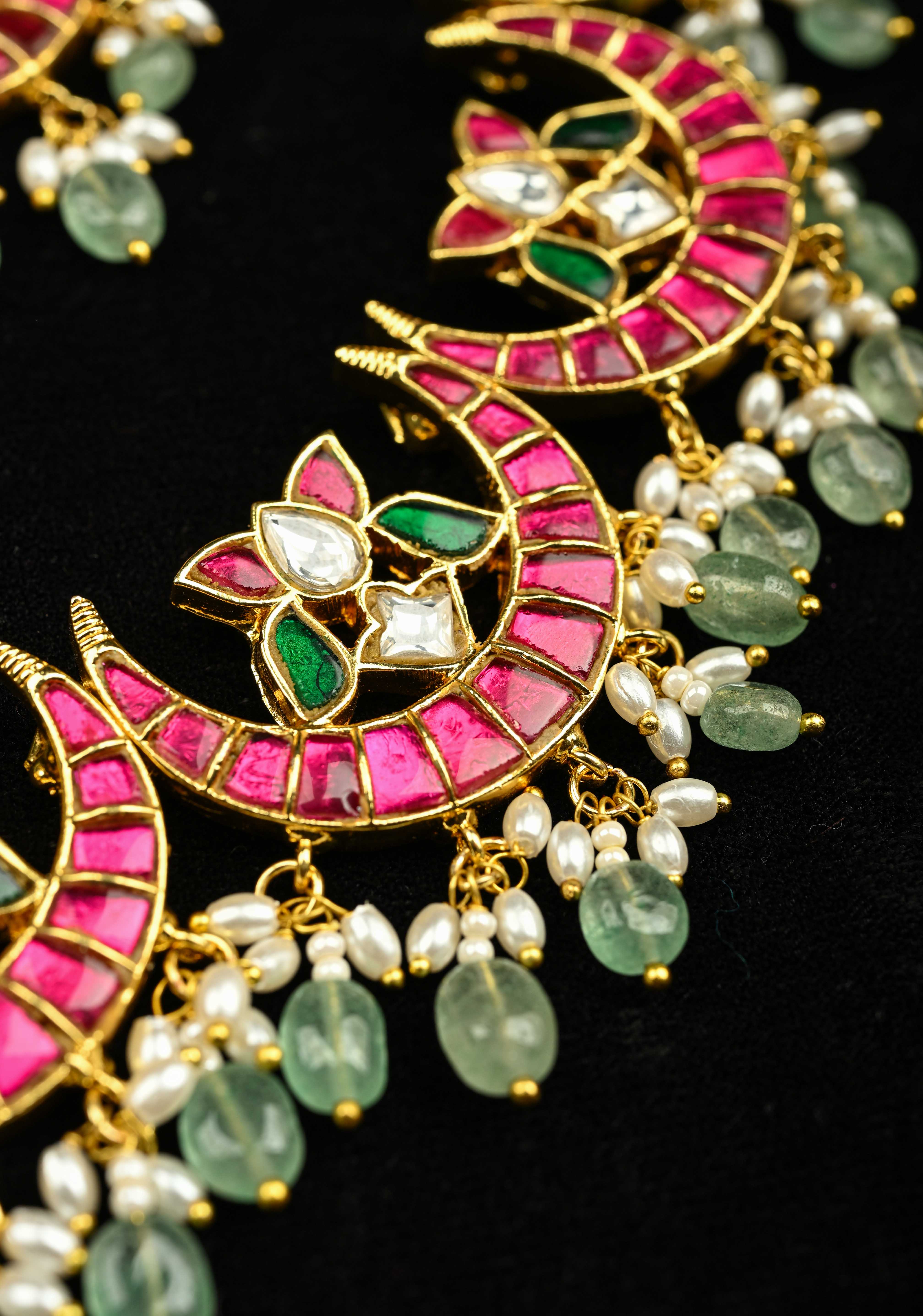 Chand Design Jadau Necklace Set with Dangling Beads | SHOBITAM
