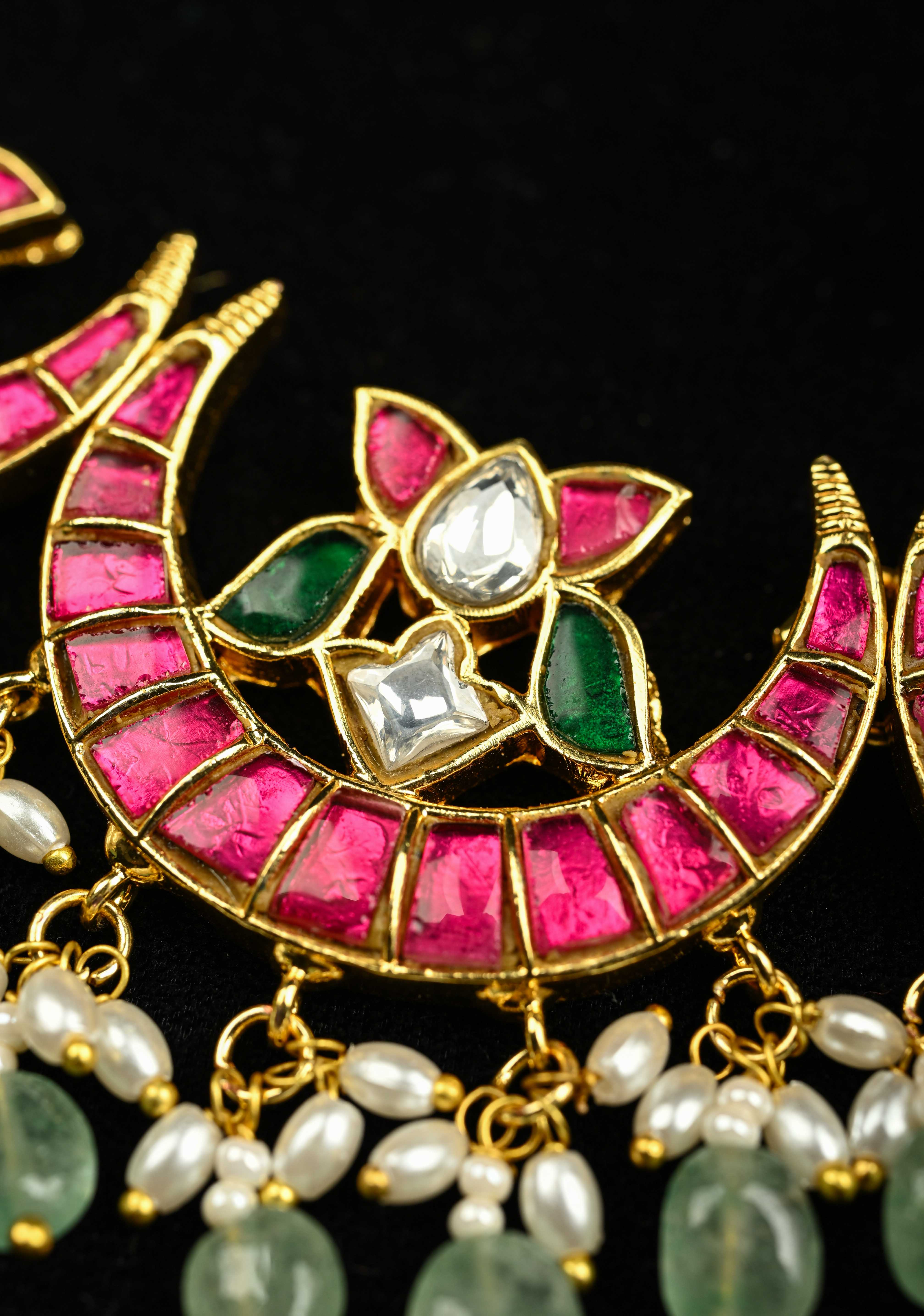 Chand Design Jadau Necklace Set with Dangling Beads | SHOBITAM