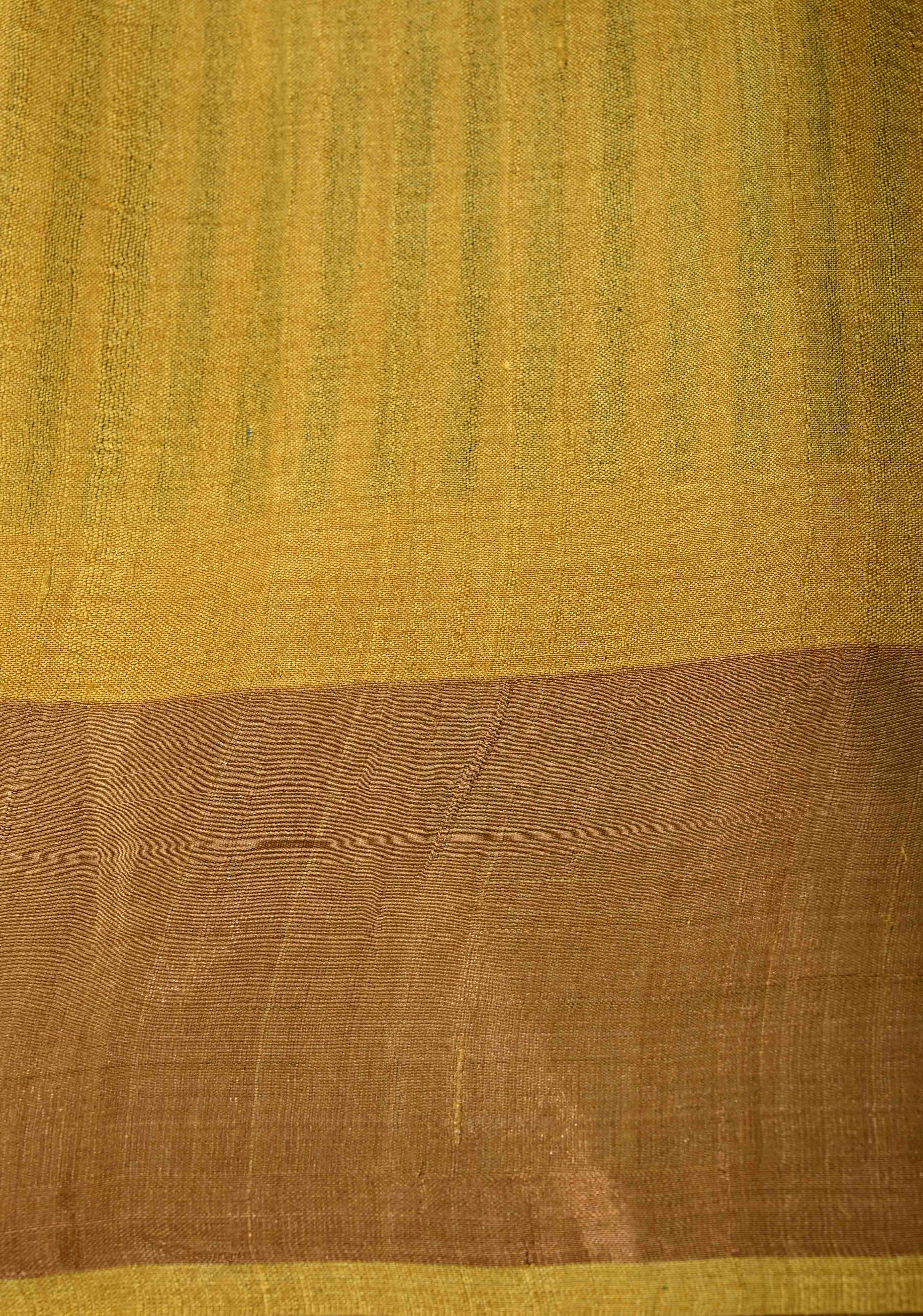 Beige-Blue Jari Tussar Silk Saree with Handblock Stripes and Zari Border | SILK MARK CERTIFIED | Shobitam