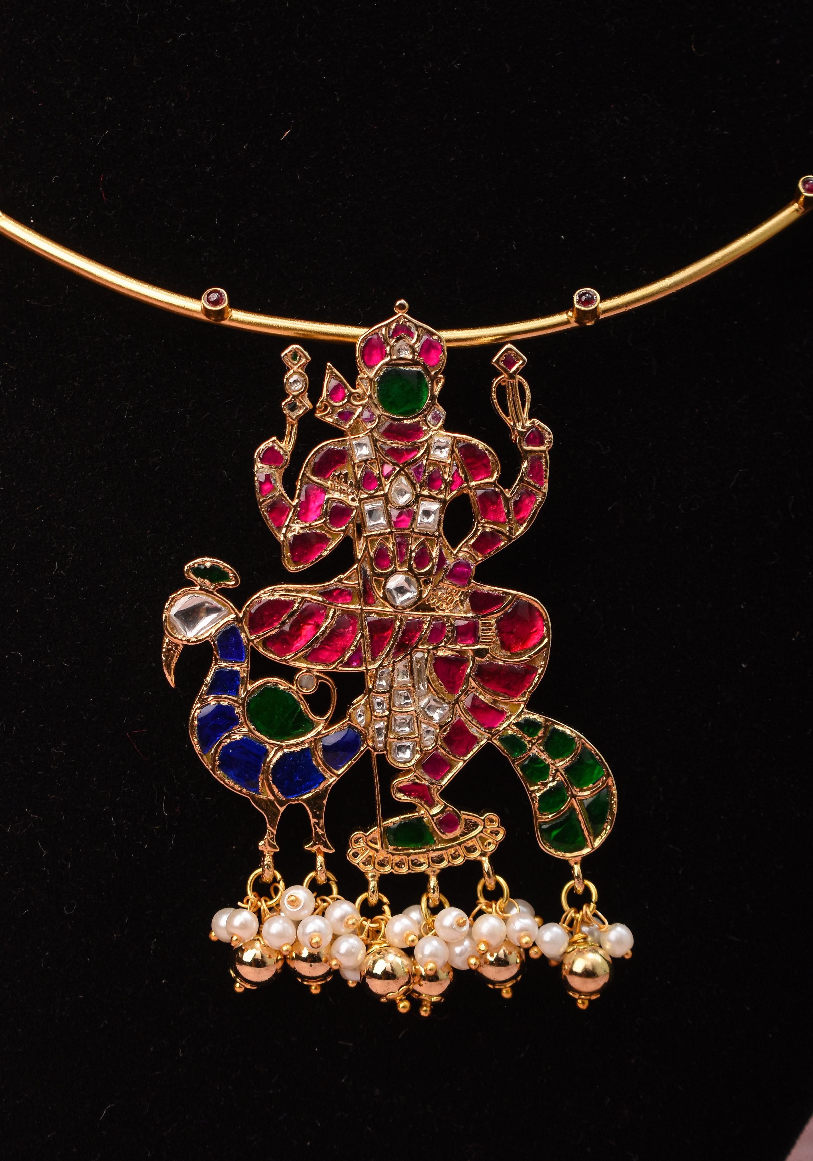 Kartikeya Jadau Pendant on Wire base Necklace | Shobitam