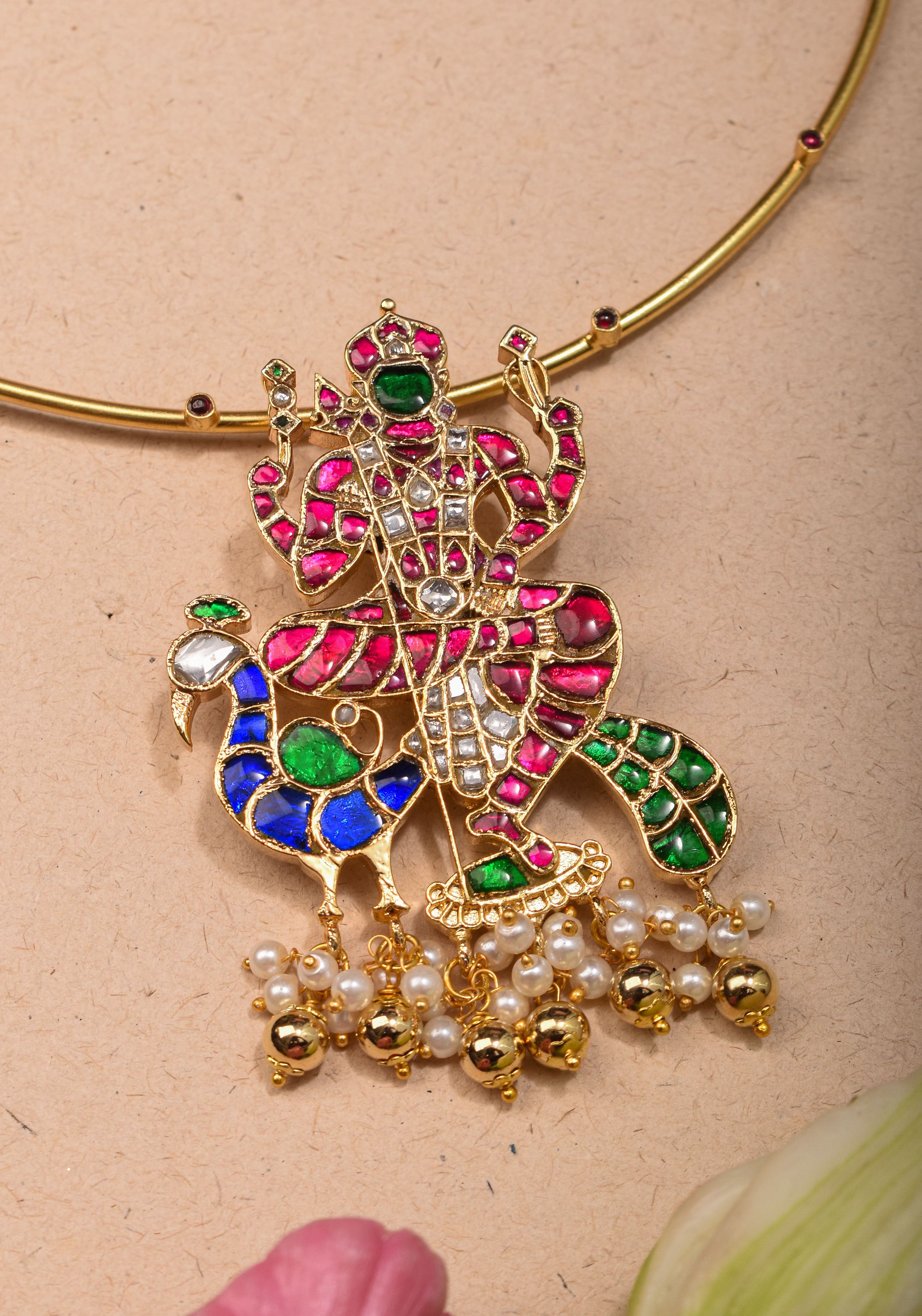 Kartikeya Jadau Pendant on Wire base Necklace | Shobitam