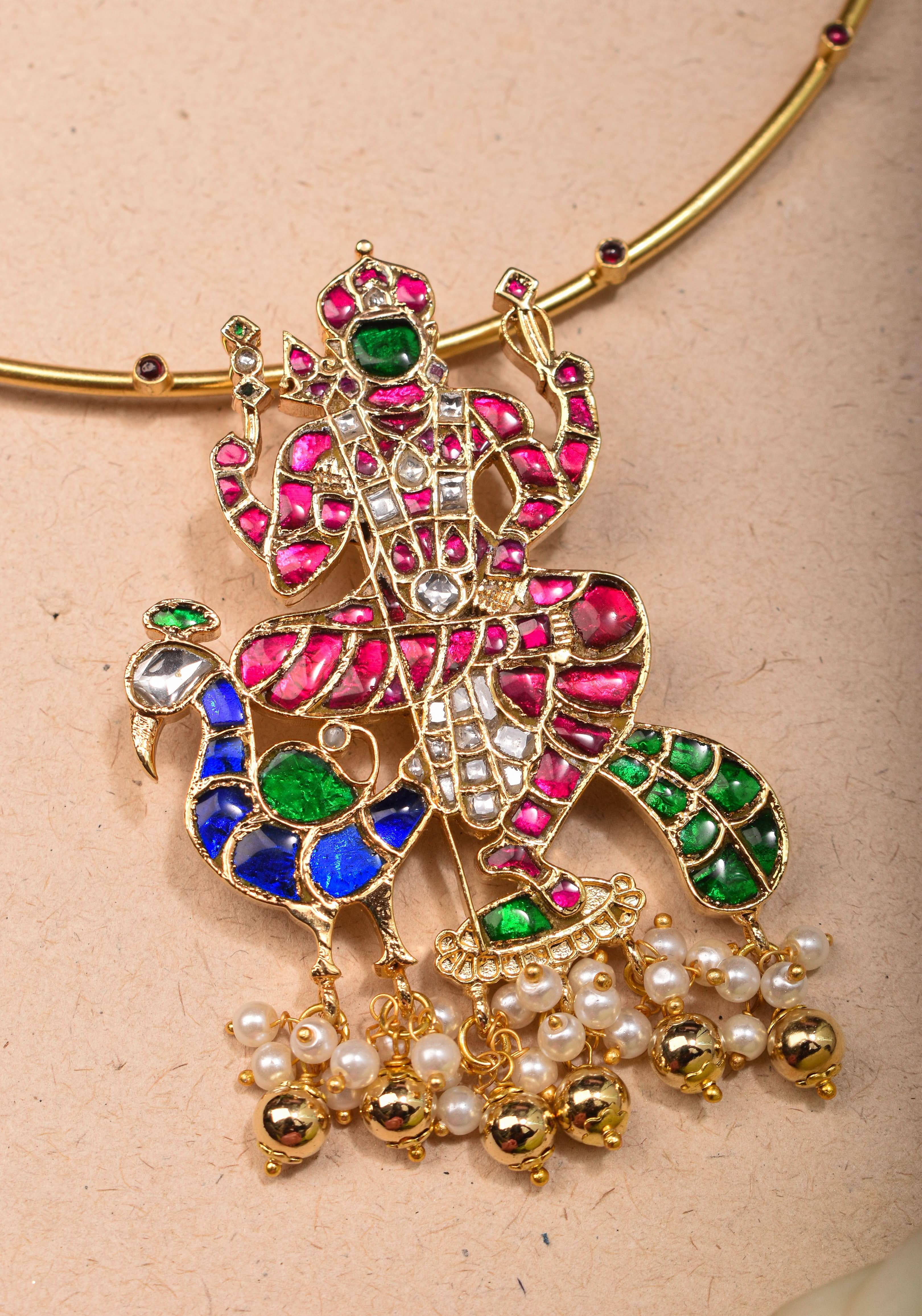 Kartikeya Jadau Pendant on Wire base Necklace | Shobitam