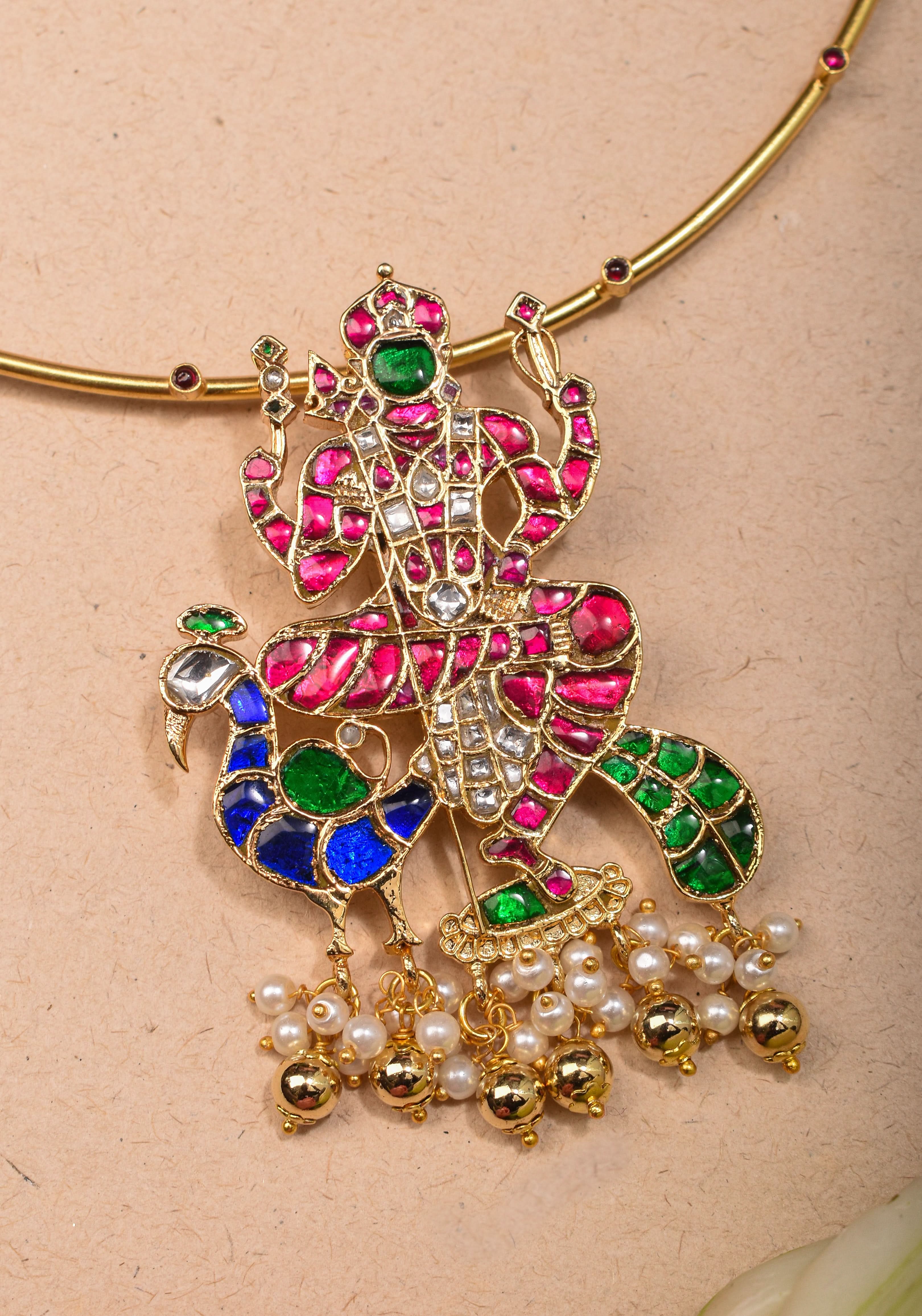 Kartikeya Jadau Pendant on Wire base Necklace | Shobitam