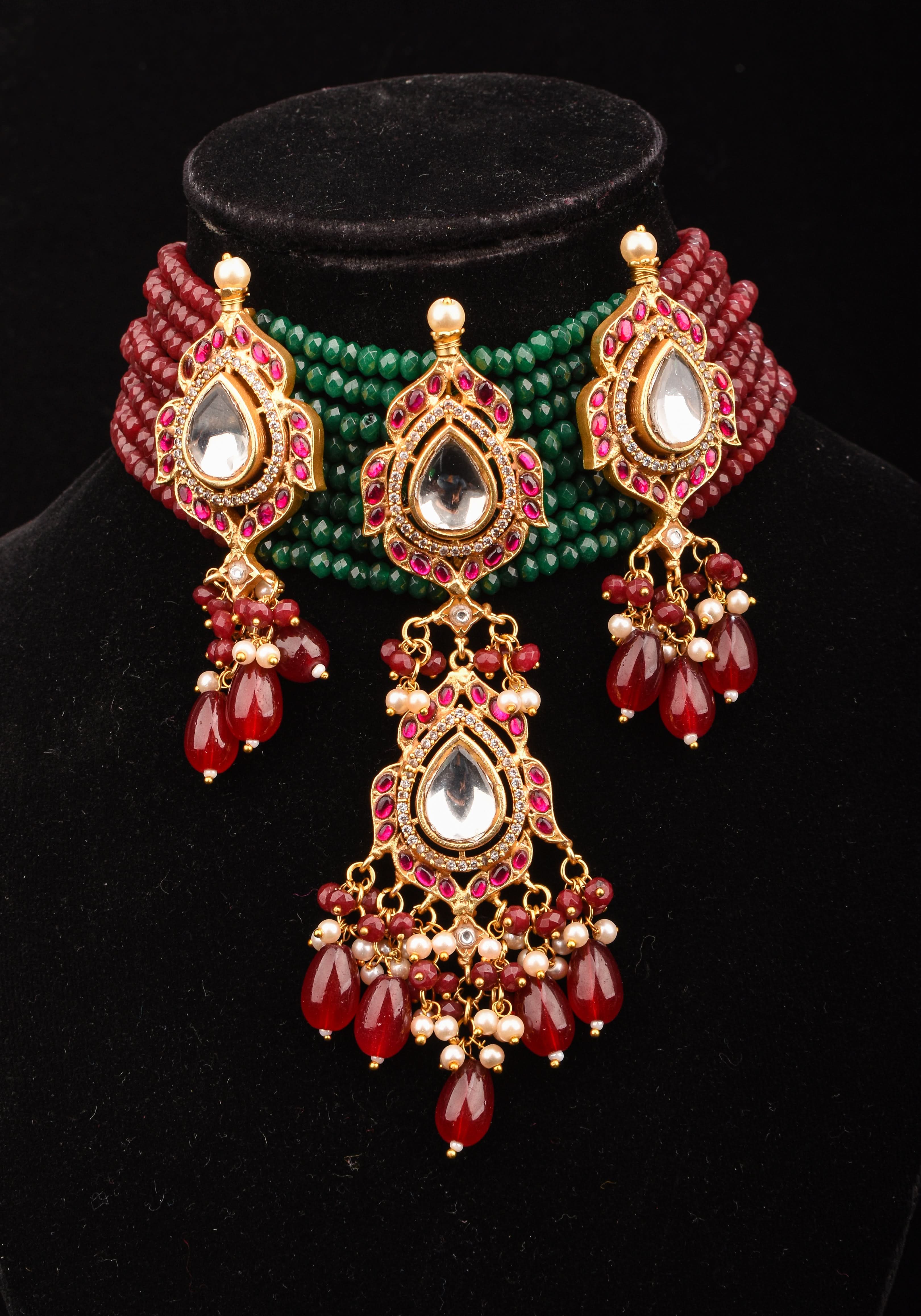Antique Jadau multistrand Choker with floral Units, No earrings | SHOBITAM