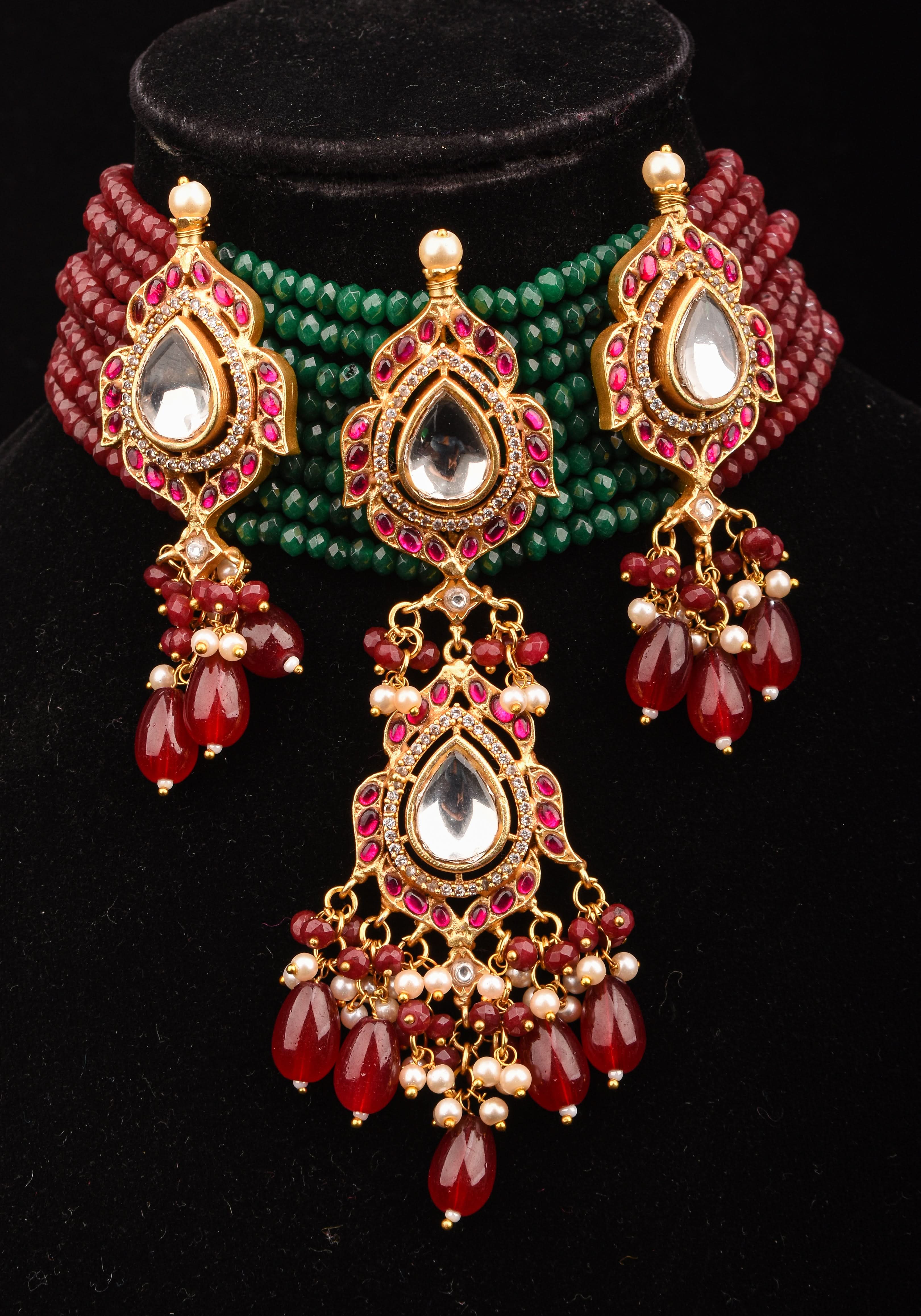Antique Jadau multistrand Choker with floral Units, No earrings | SHOBITAM