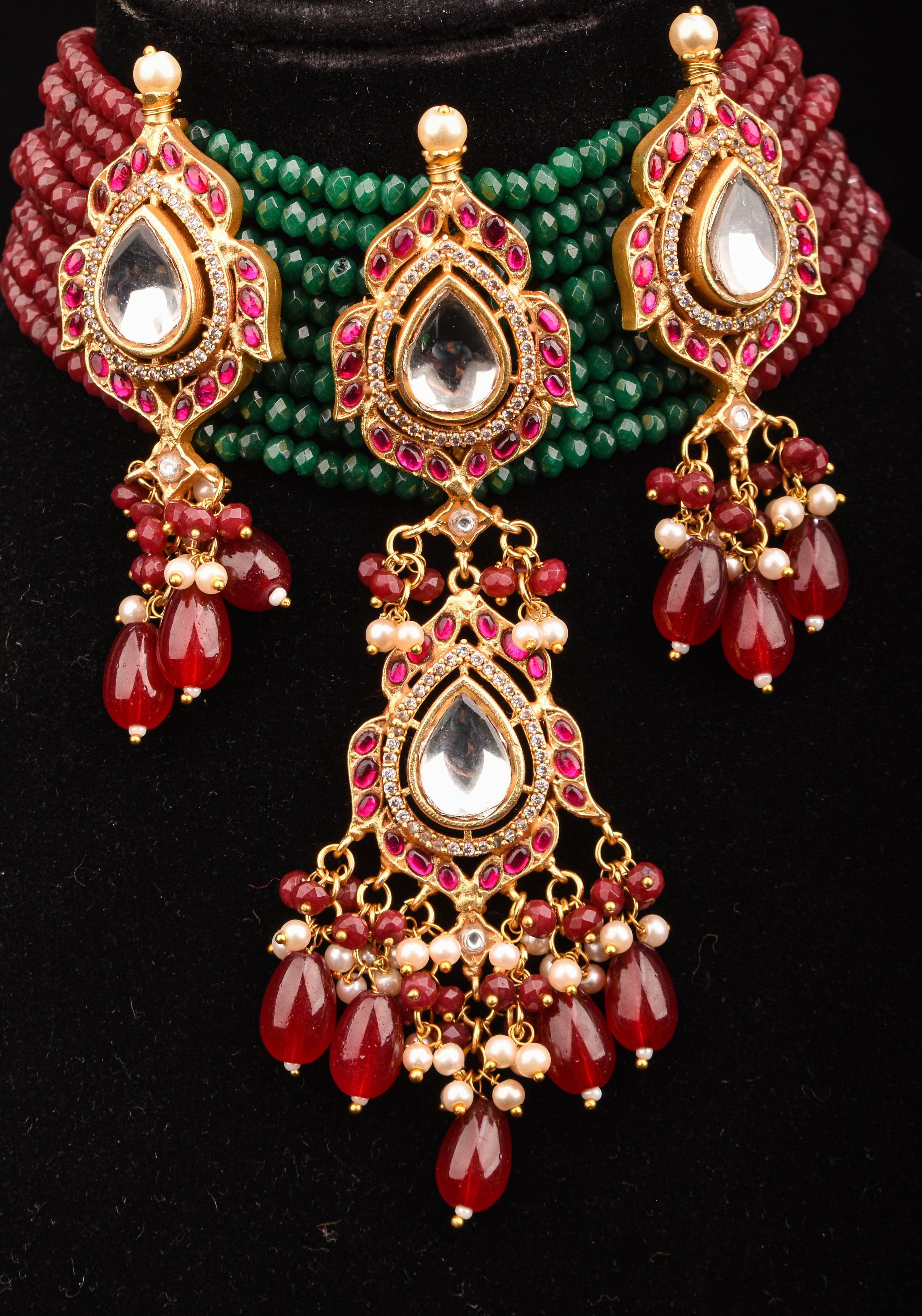 Antique Jadau multistrand Choker with floral Units, No earrings | SHOBITAM