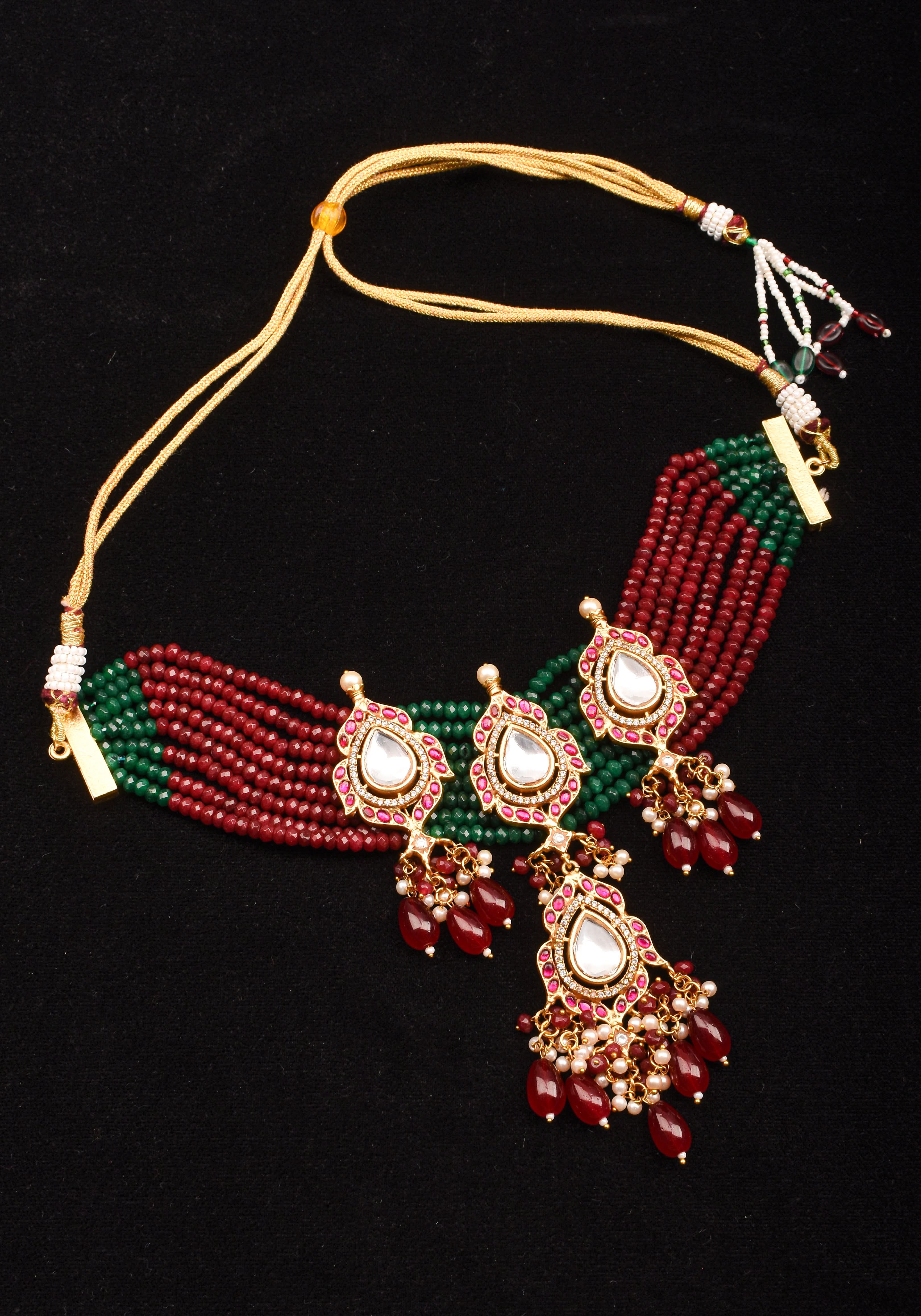 Antique Jadau multistrand Choker with floral Units, No earrings | SHOBITAM