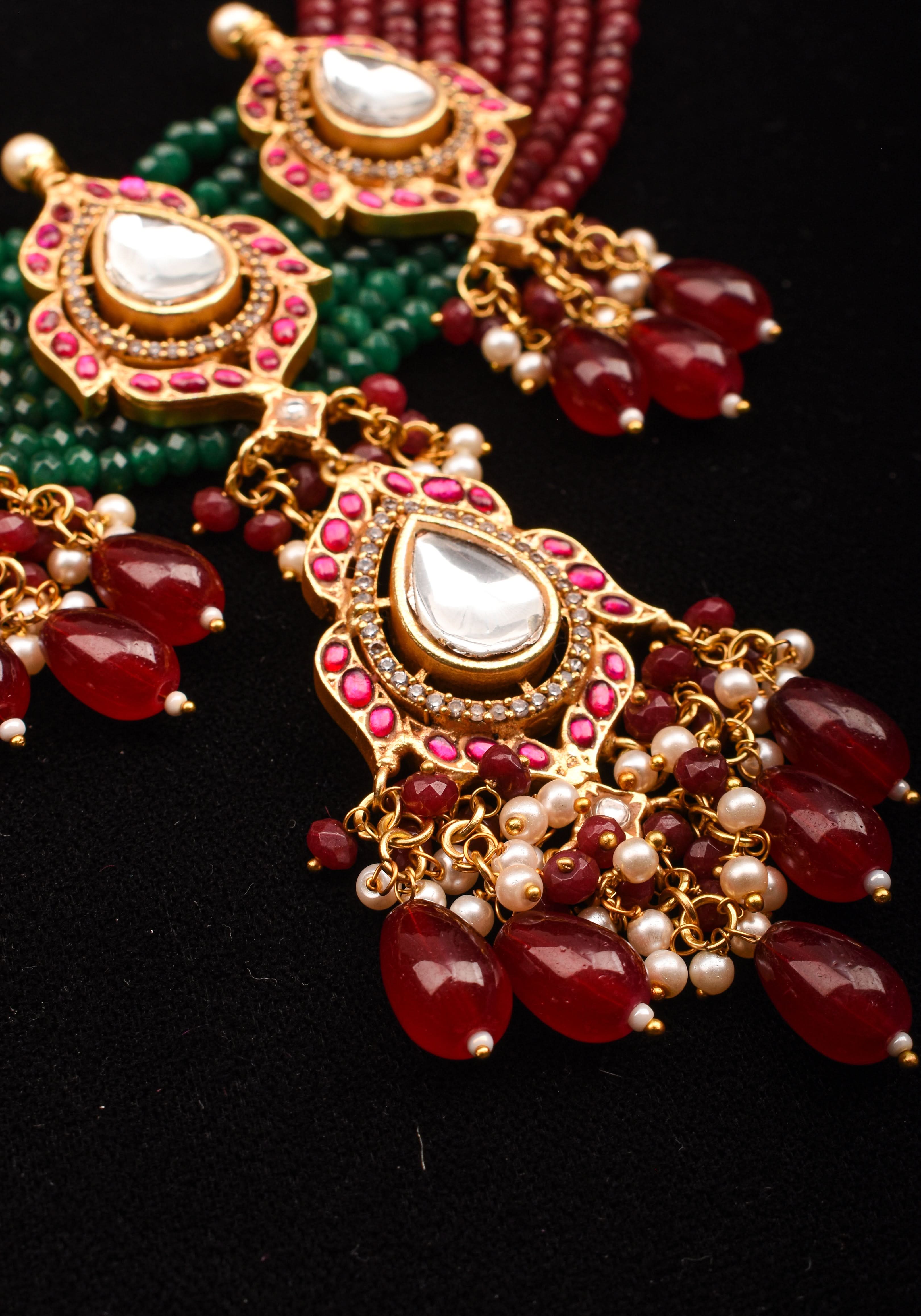 Antique Jadau multistrand Choker with floral Units, No earrings | SHOBITAM