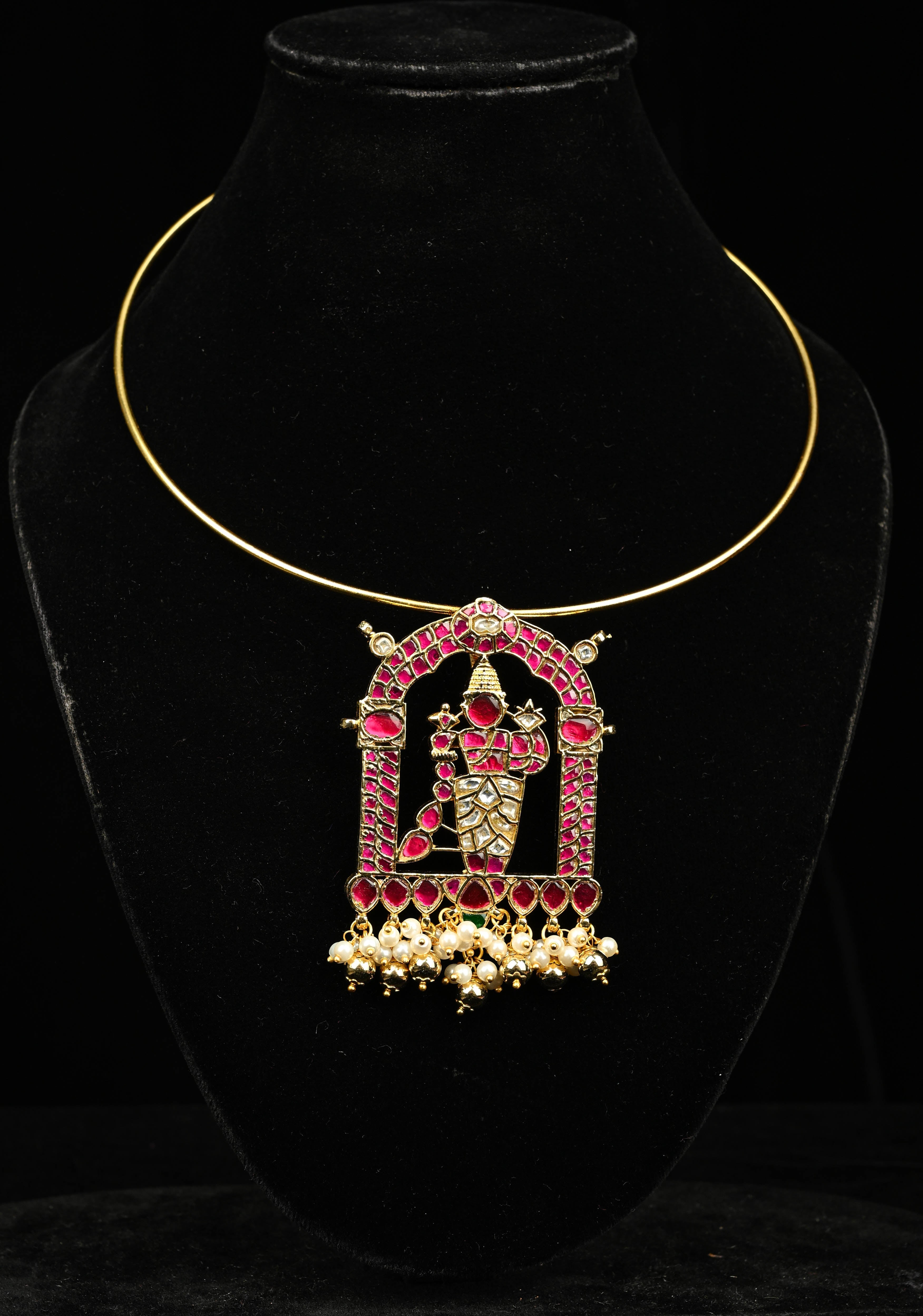 Karthikeyan Jadau Pendant with Multicolor Stones on Wire Base pendant and dangling beads | Shobitam