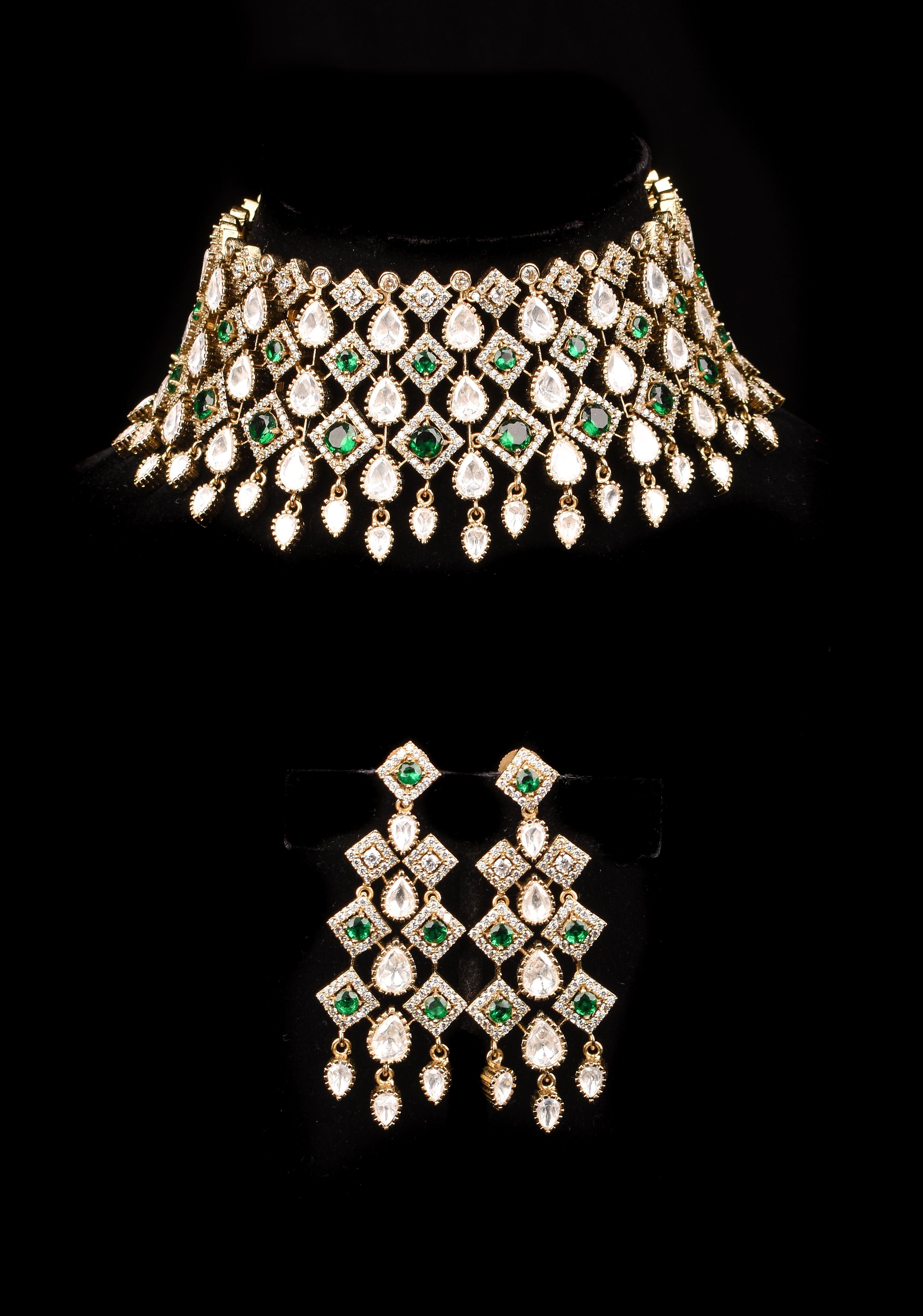 Victorian Choker set with stone Detailing and Teardrop shape dangling | SHOBITAM