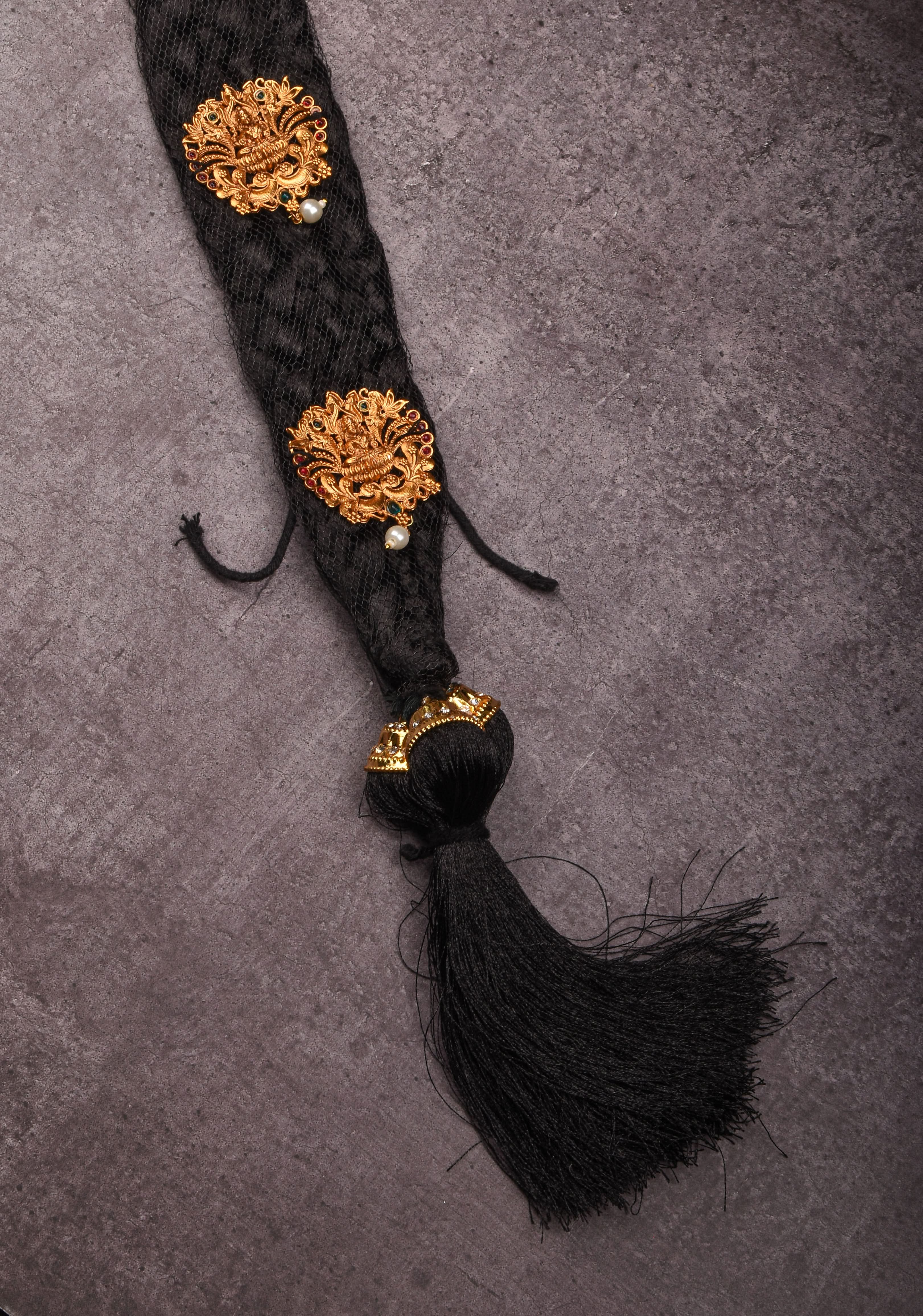 Varalakshmi Pooja Decoration Braided Hair Extension with jewelry | Shobitam