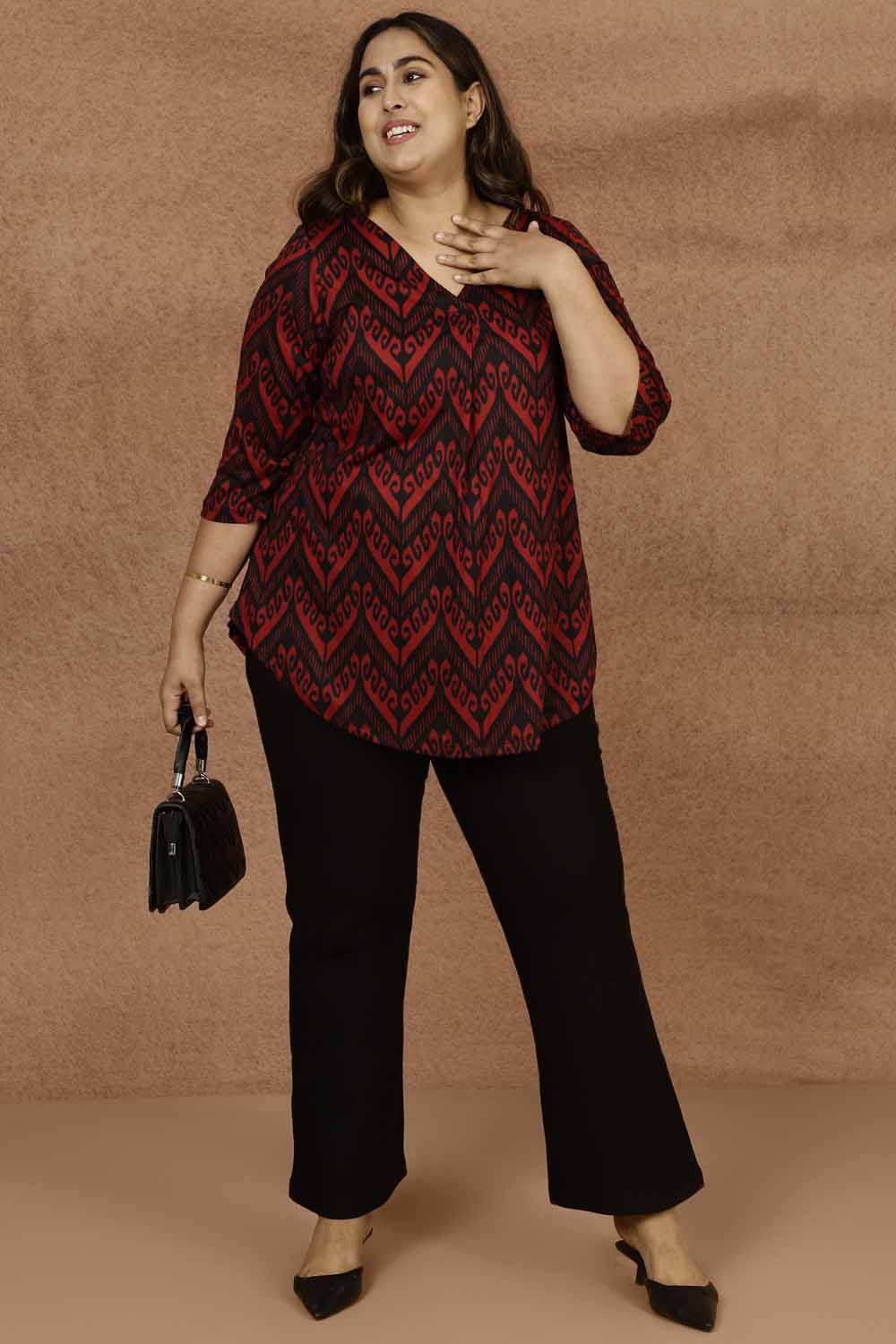 Maroon Black Plus Size Top in Soft knitted fabric | Made to Order