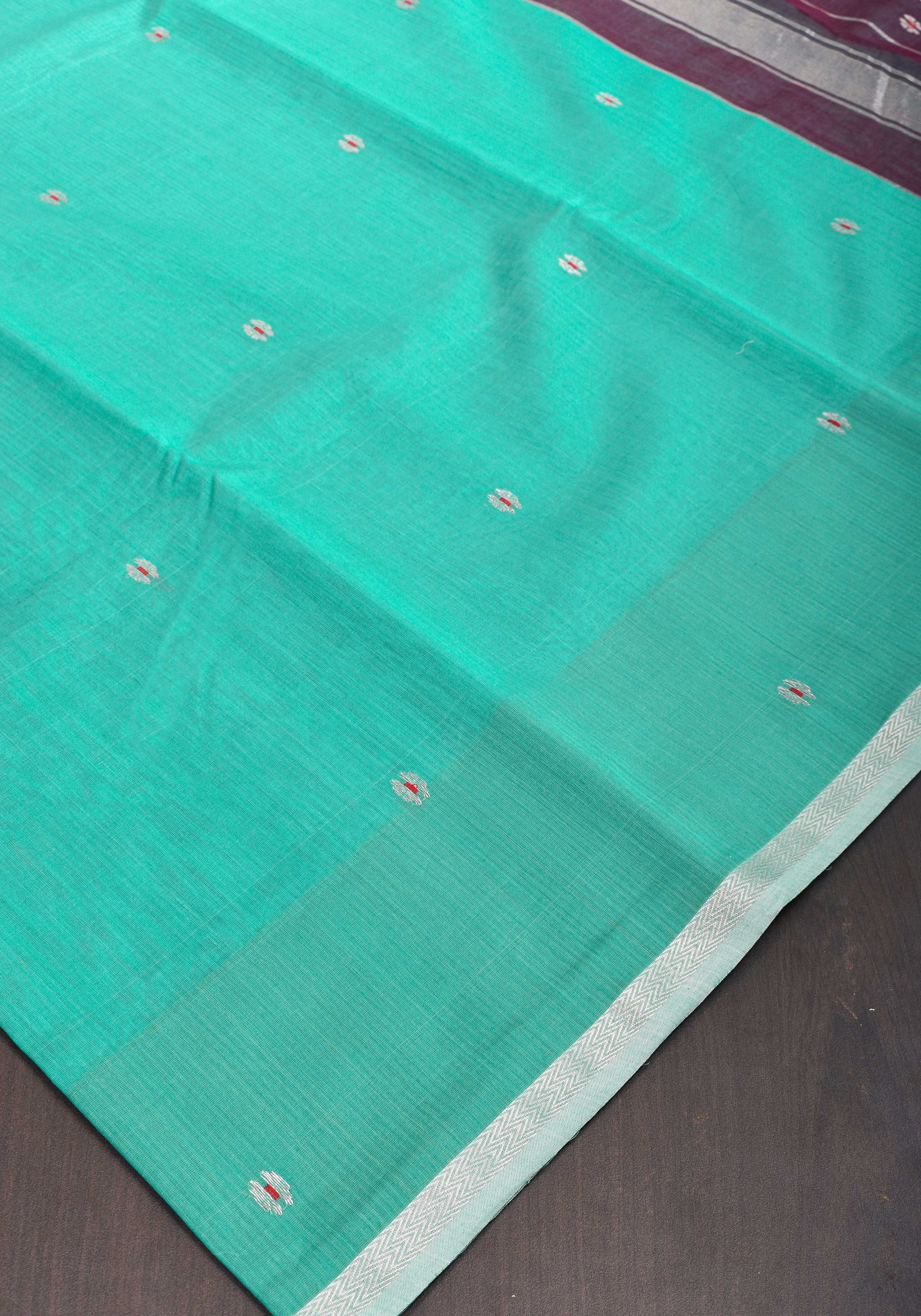 Handwoven Maheshwari Silk Cotton Saree  in Teal with minimal zari borders| Sarees By Shobitam