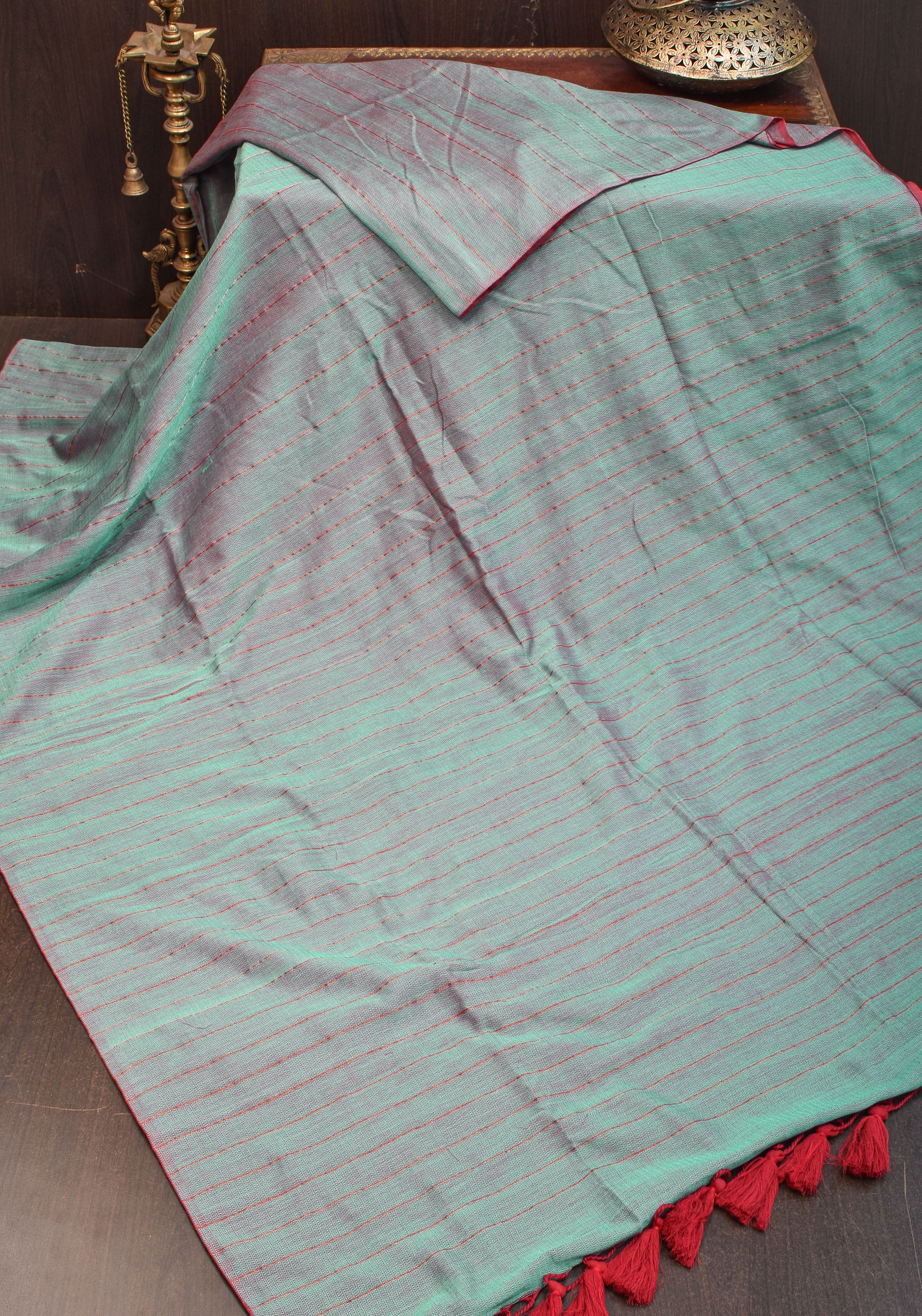 Reversible  Maheshwari Mercerised Cotton Saree with extralong tassels, no blouse piece | Shobitam