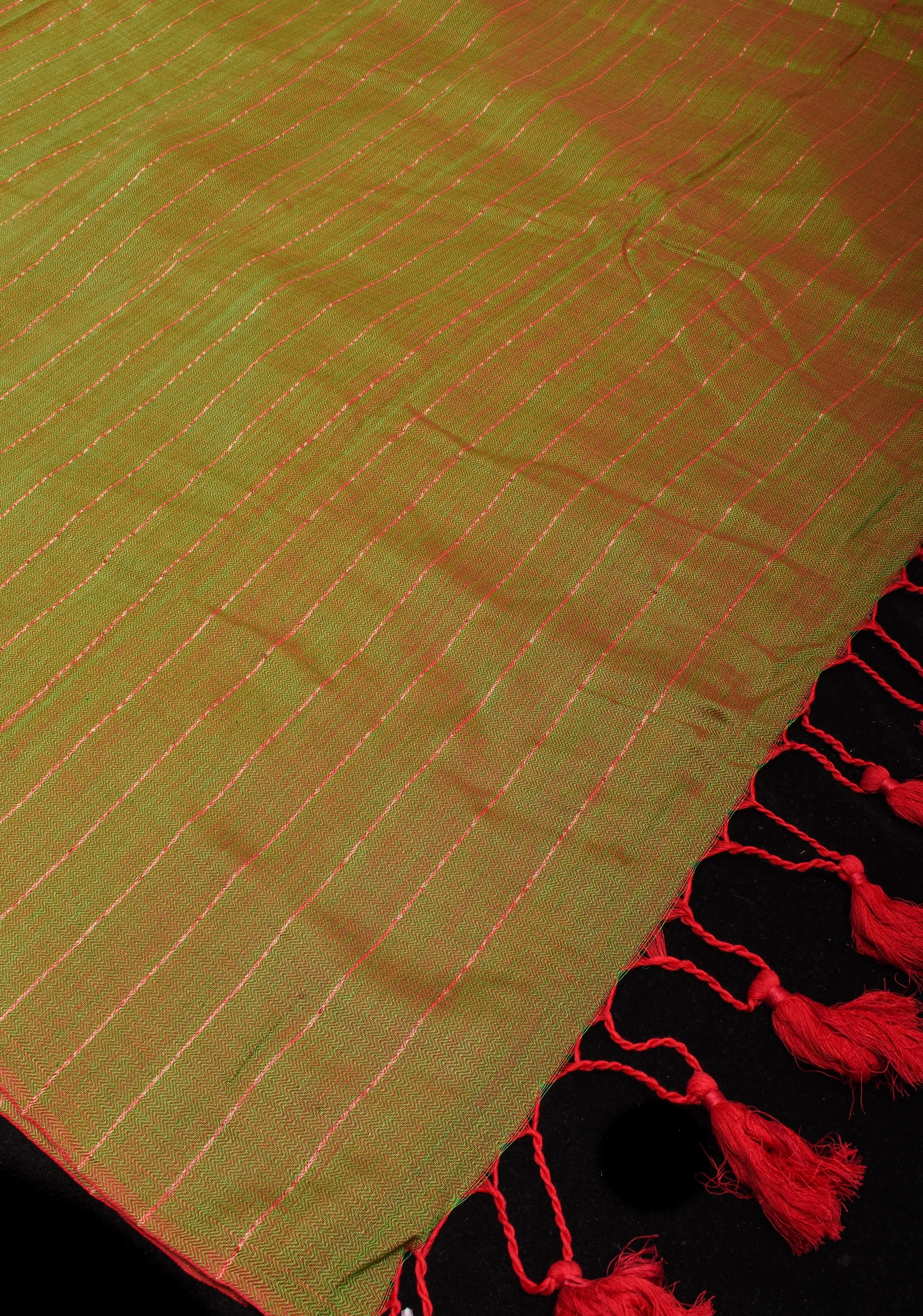Green and Red Dual tone Handwoven Maheshwari Silk Cotton Saree with Zari Stripes | Shobitam