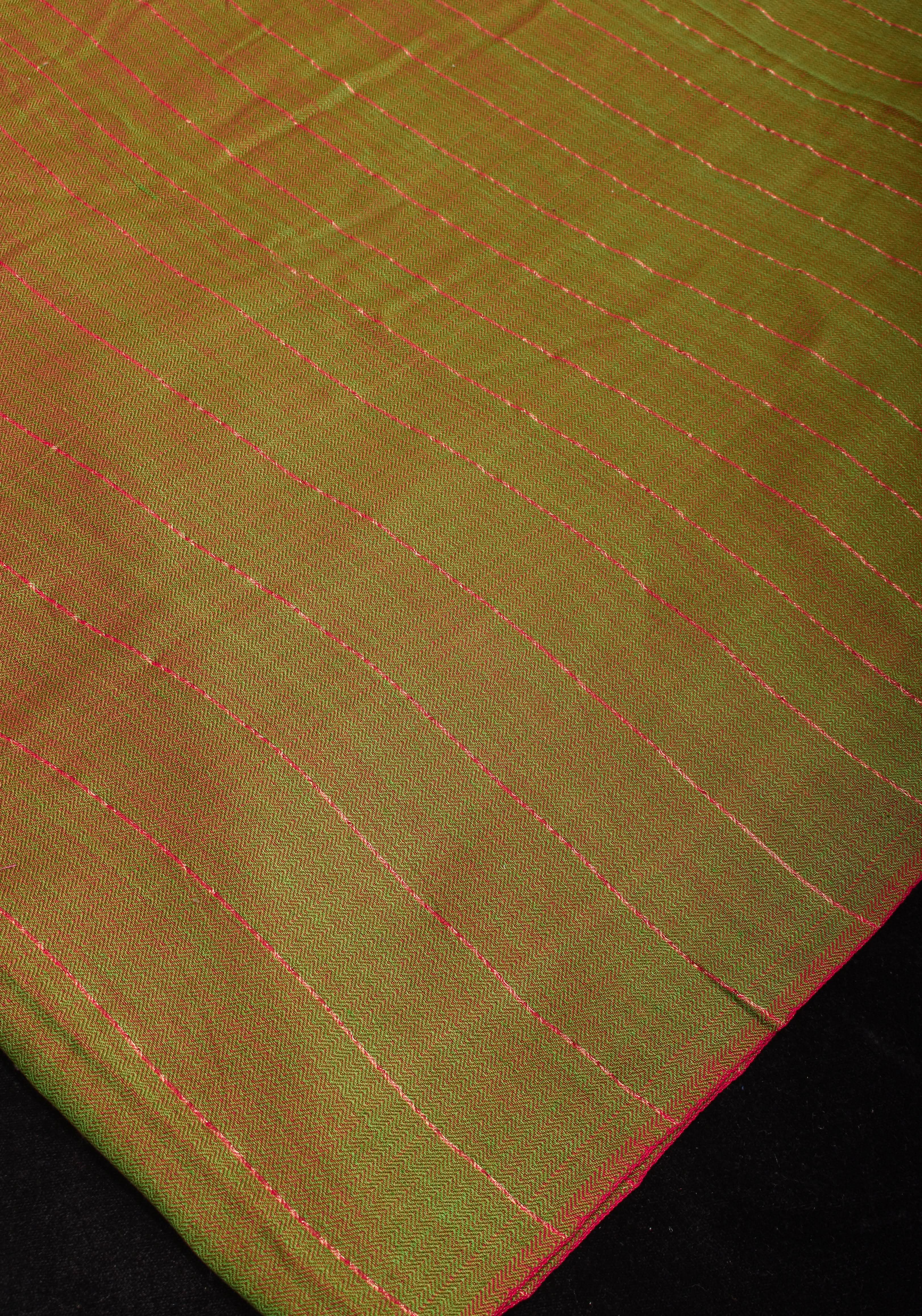 Green and Red Dual tone Handwoven Maheshwari Silk Cotton Saree with Zari Stripes | Shobitam