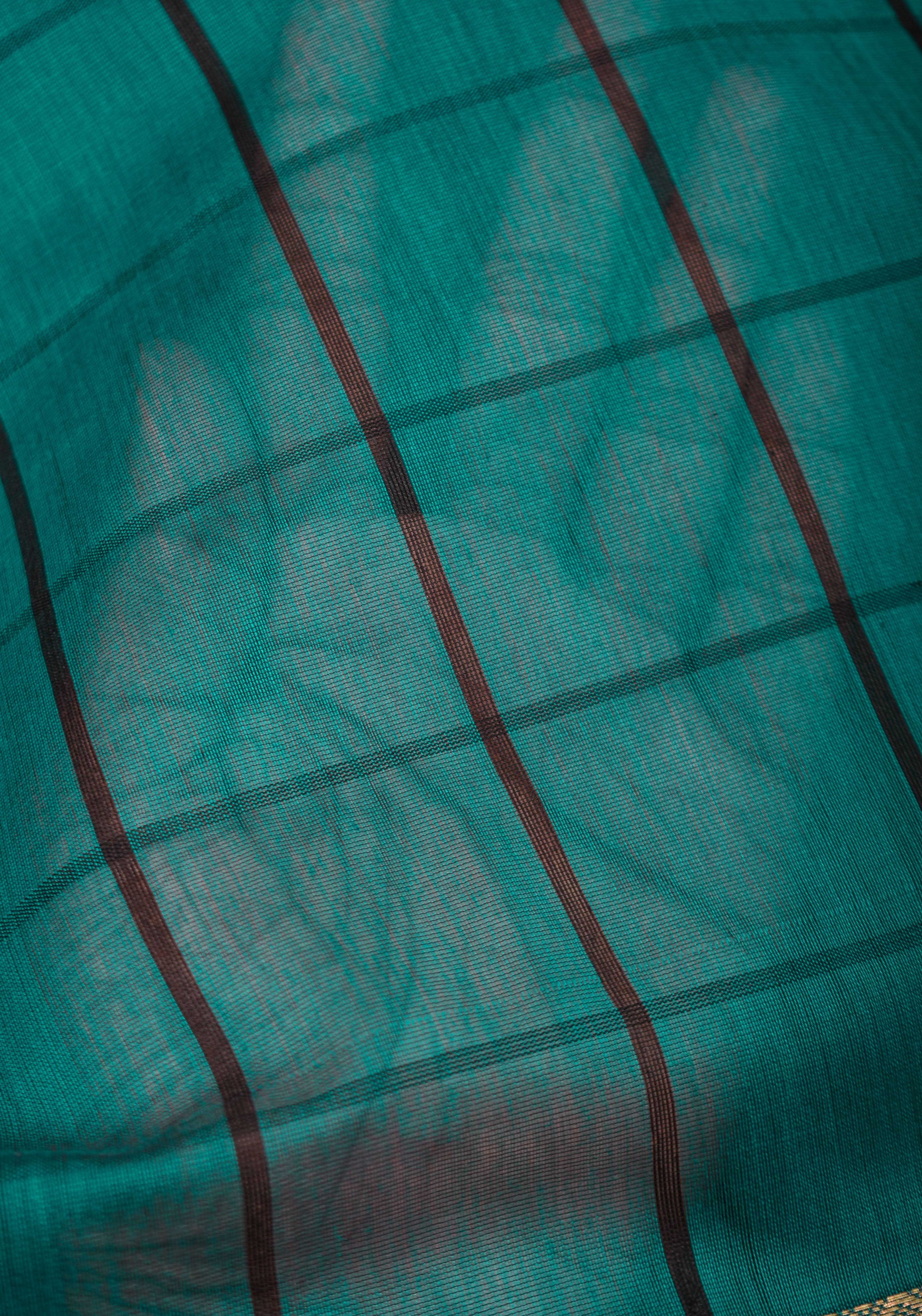 Handwoven Maheshwari Silk Cotton Saree  in Teal and Gold  with checks | Shobitam