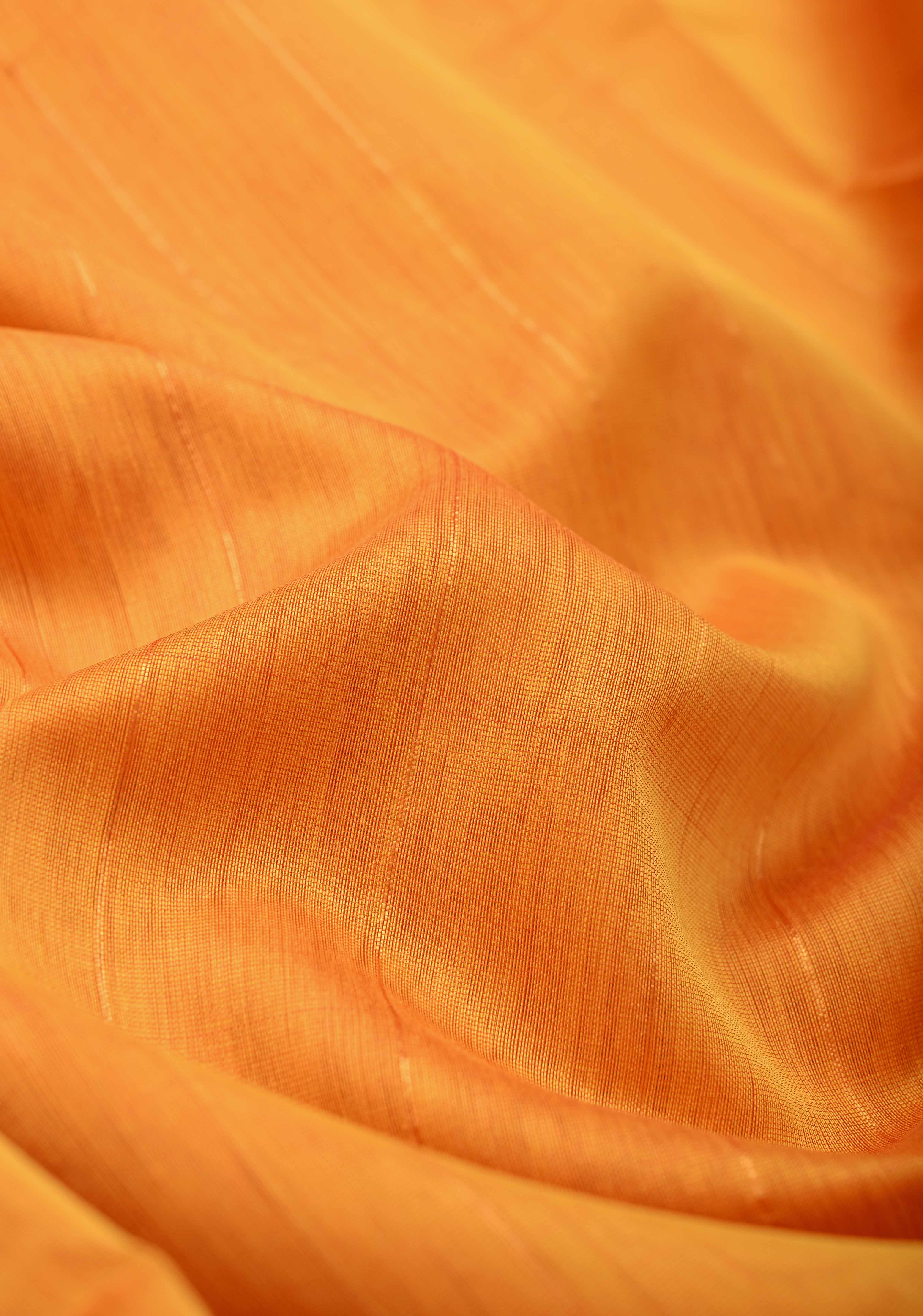 Mustard Yellow Handwoven Maheshwari Silk Cotton Saree with Muted Stripes and Zari Borders | Shobitam