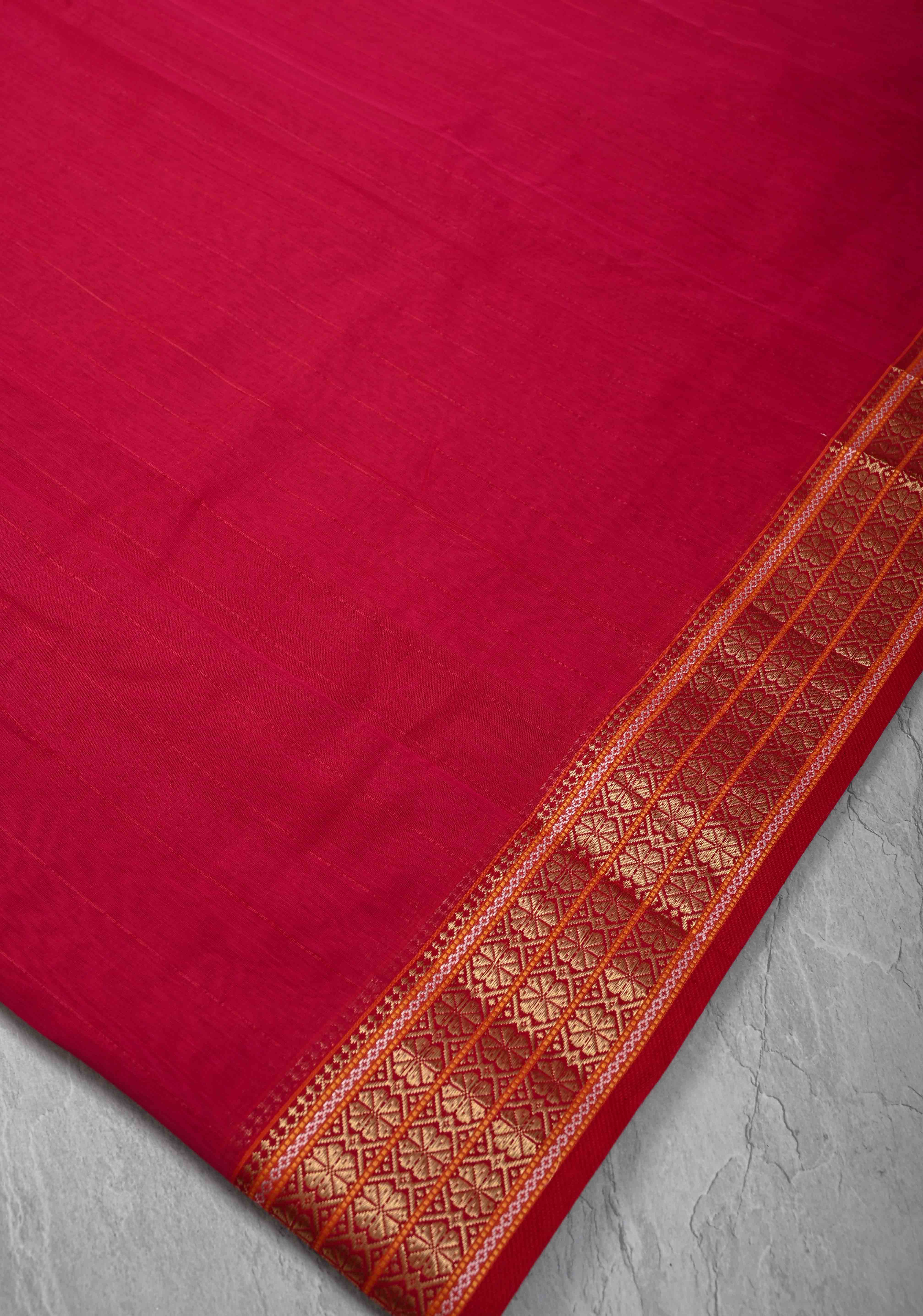 Pink Handwoven Maheshwari Silk Cotton Saree with Muted Stripes And Zari Border | Shobitam