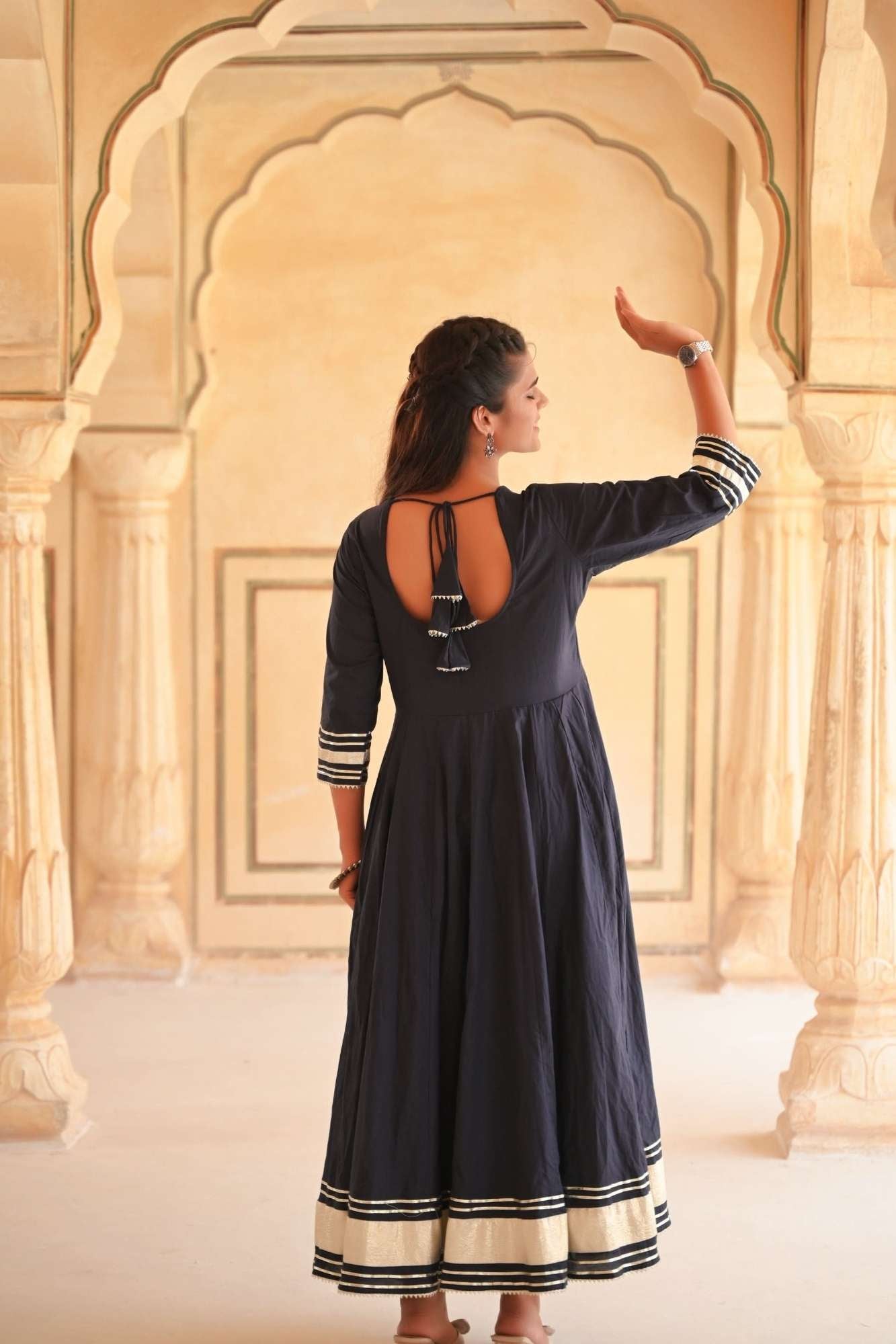 Midnight Navy Gotapatti  Anarkali 3 piece Suit, Made to Order