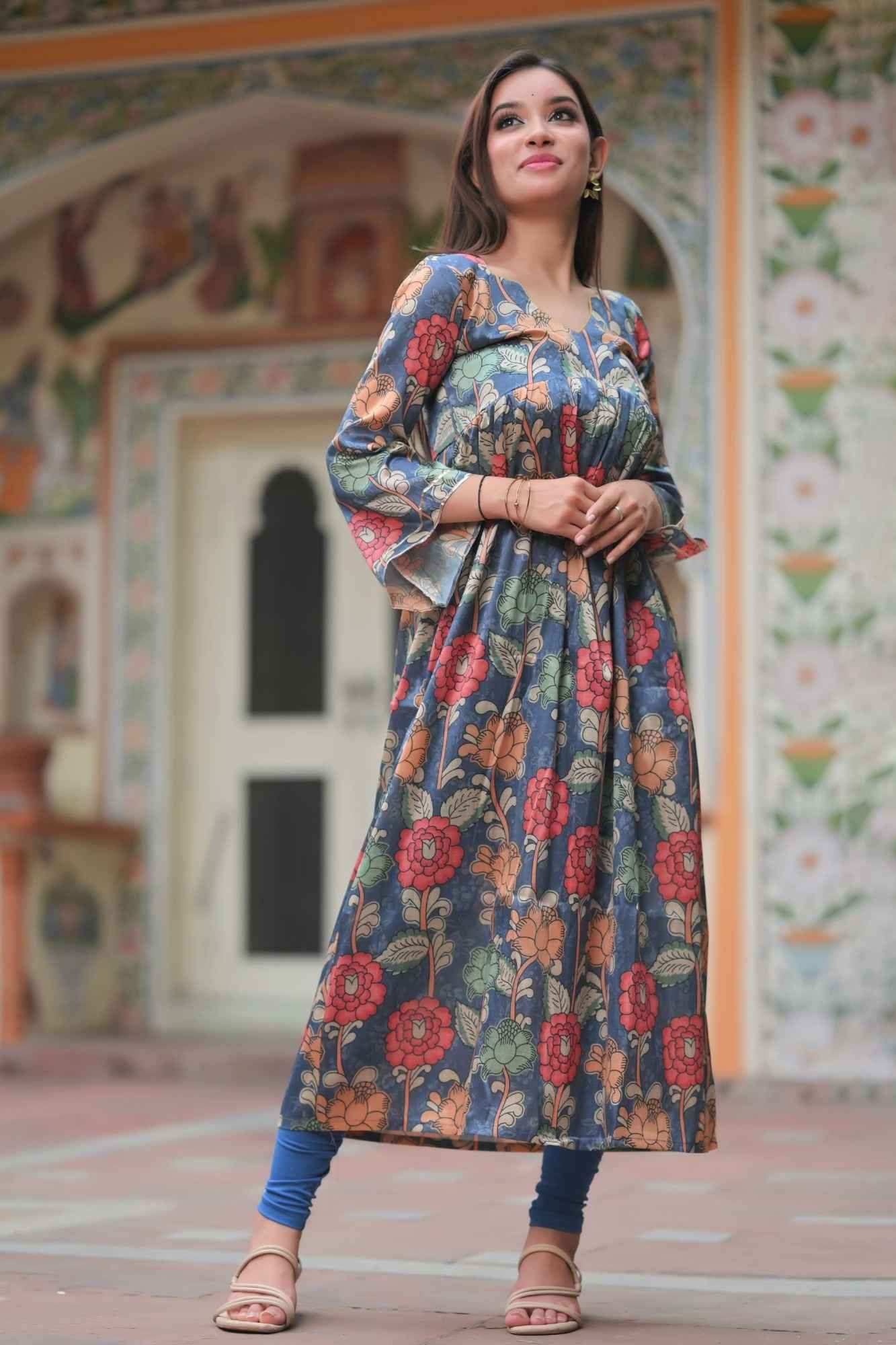 Kurti Long Dress Tops For Leggings Shower Grey Long Kurta For