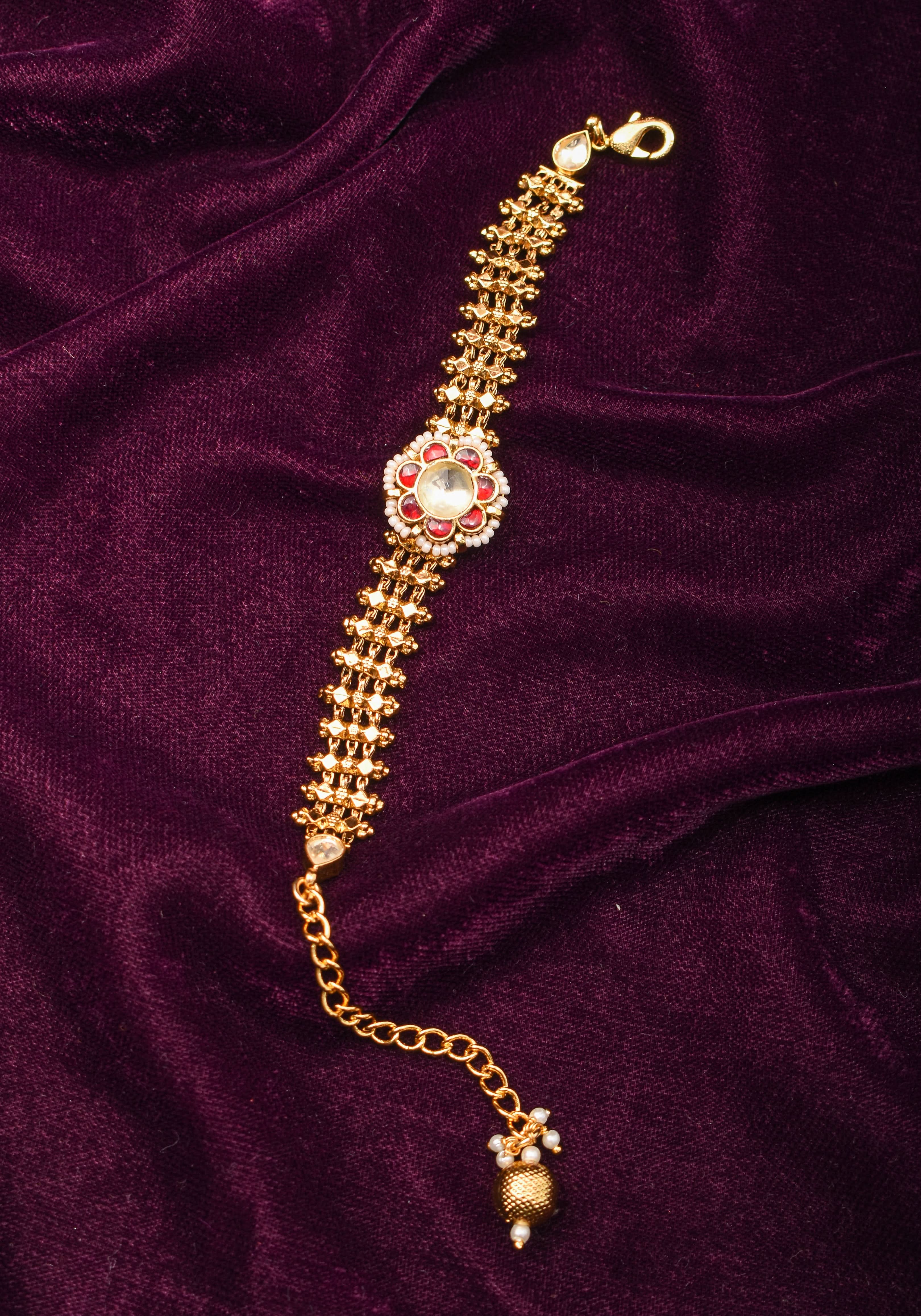 Microplated Gold Tone Flexible Design Bracelet Set with Floral Center | Shobitam