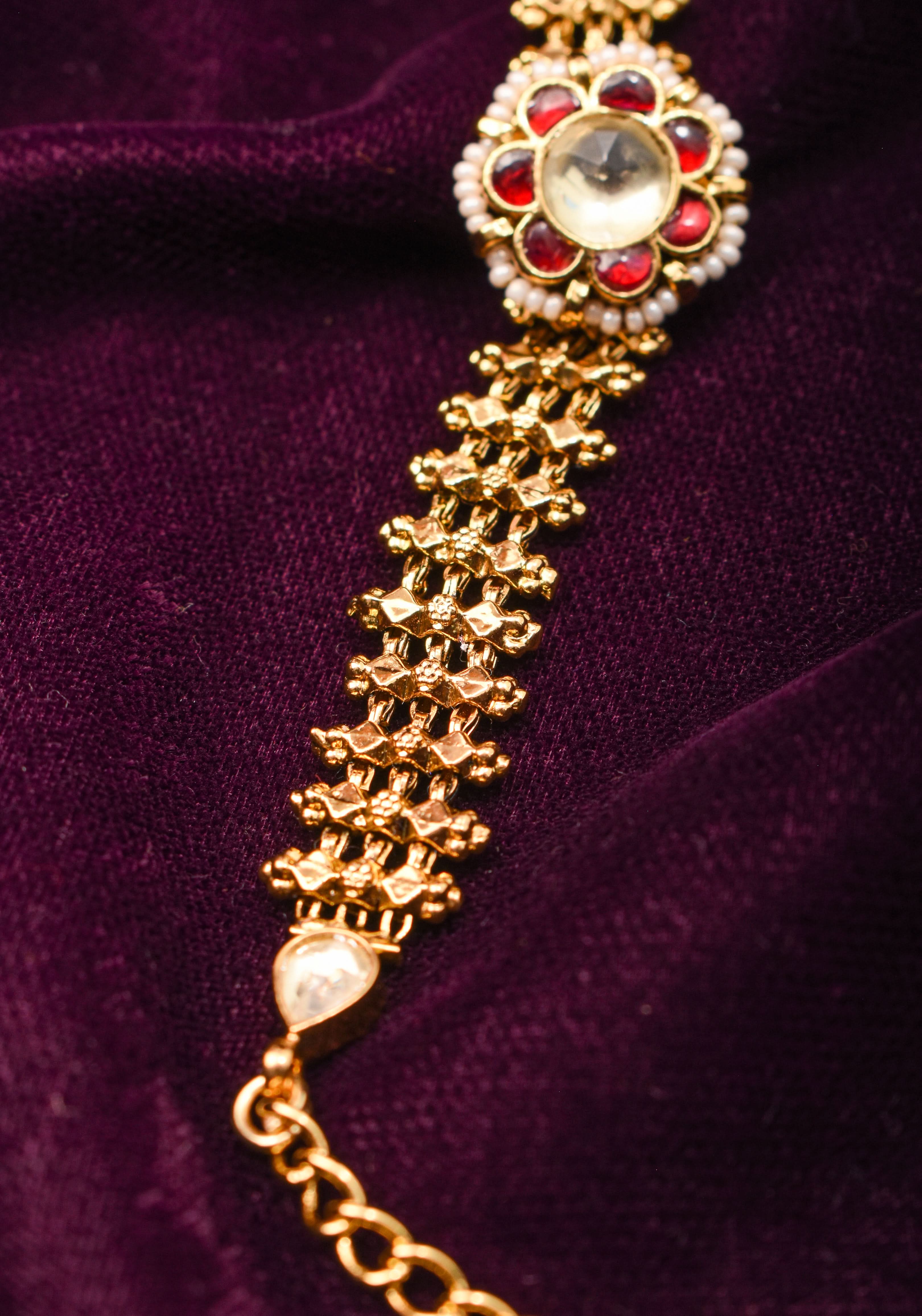 Microplated Gold Tone Flexible Design Bracelet Set with Floral Center | Shobitam